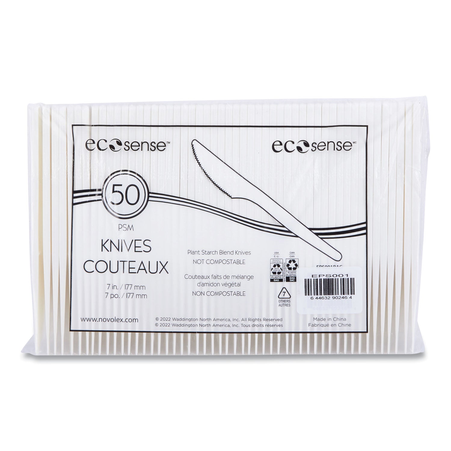 EcoSense Renewable Plant Starch Cutlery, Knife, Plastic, Cream, 50/Pack, 20 Packs/Carton