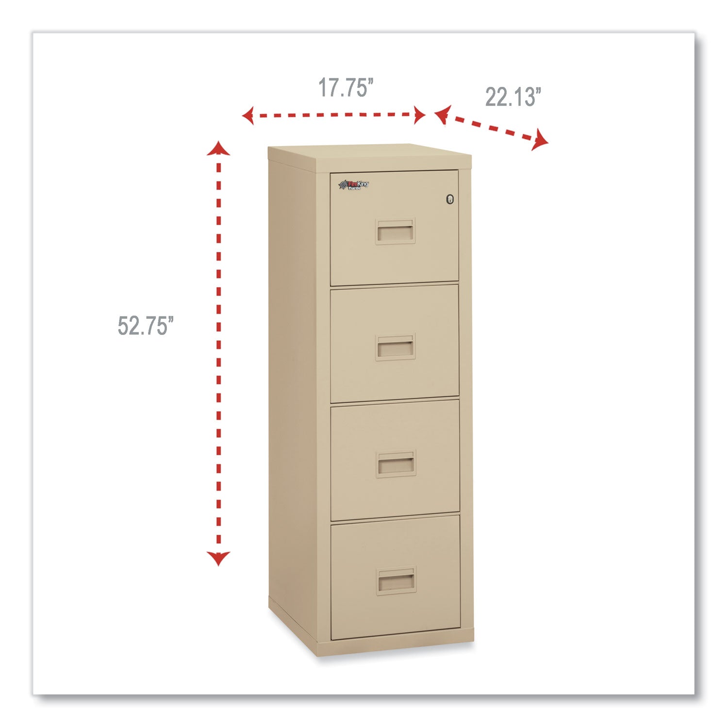 17.7" Width x 22.1" Depth x 52.8" Height - 4 x Drawer(s) for File - Letter, Legal - Fire Resistant - Parchment - Powder Coated - Steel