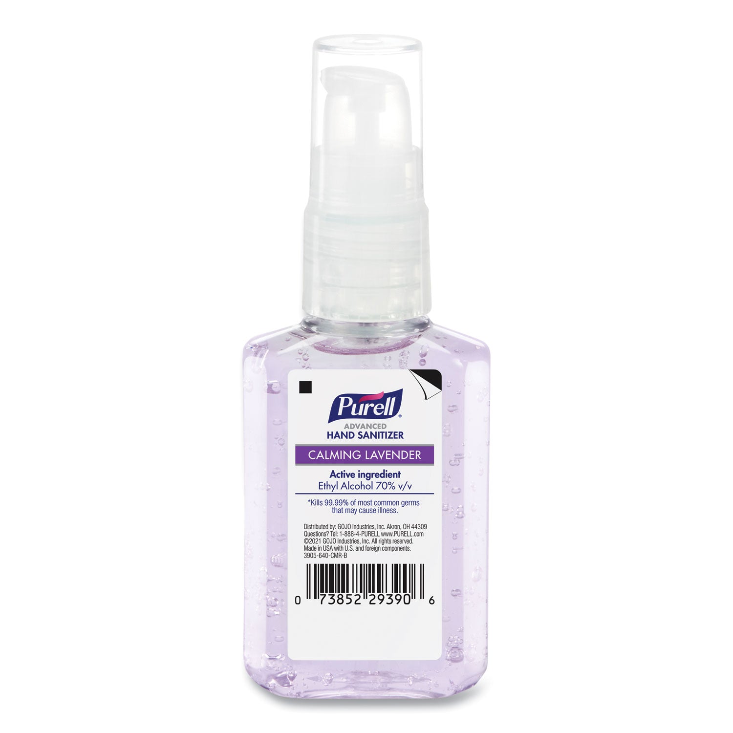 Advanced Hand Sanitizer Gel Infused With Essential Oils, 2 Oz Travel-Sized Pump Bottle, Lavender Scent, 24/Carton