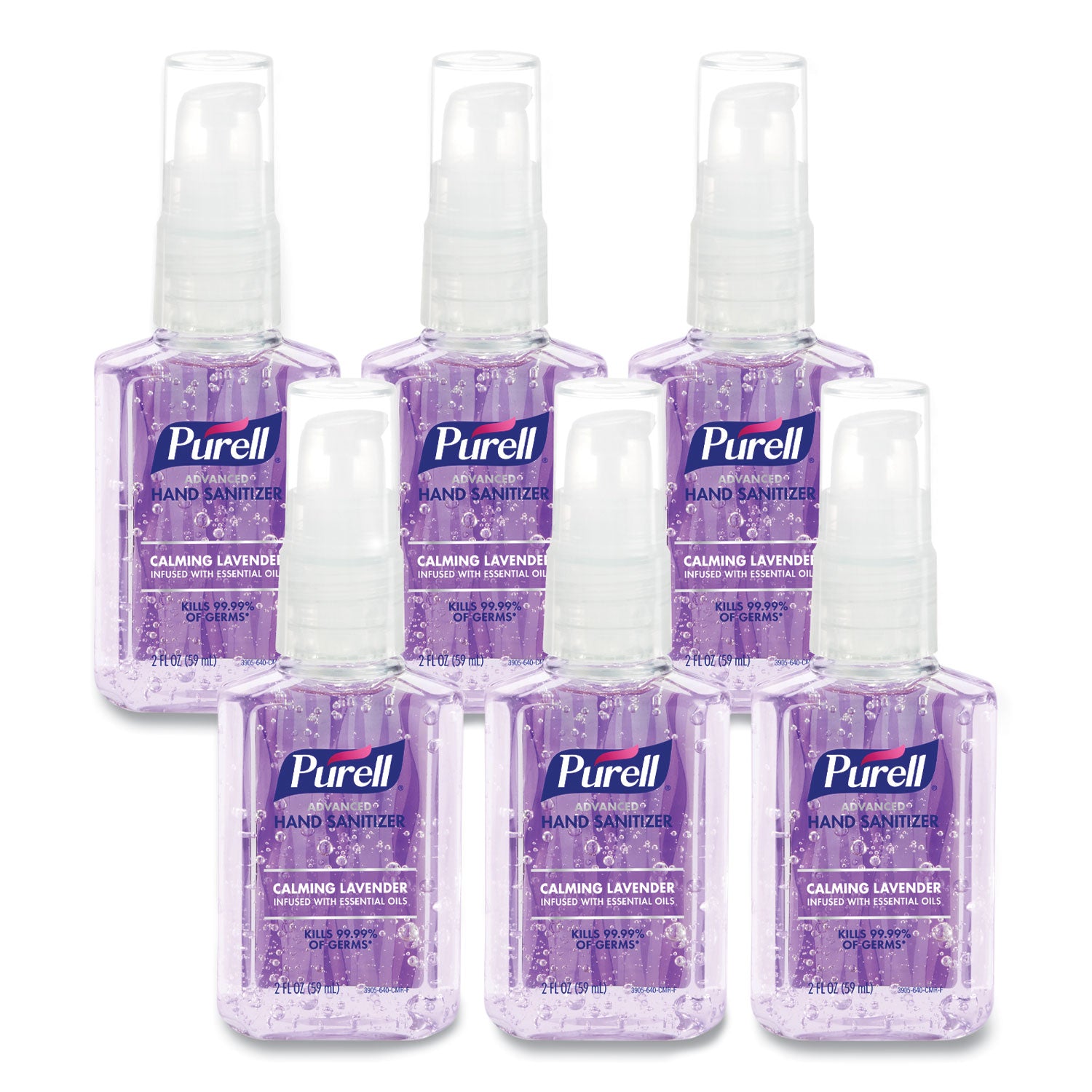 Advanced Hand Sanitizer Gel Infused With Essential Oils, 2 Oz Travel-Sized Pump Bottle, Lavender Scent, 24/Carton