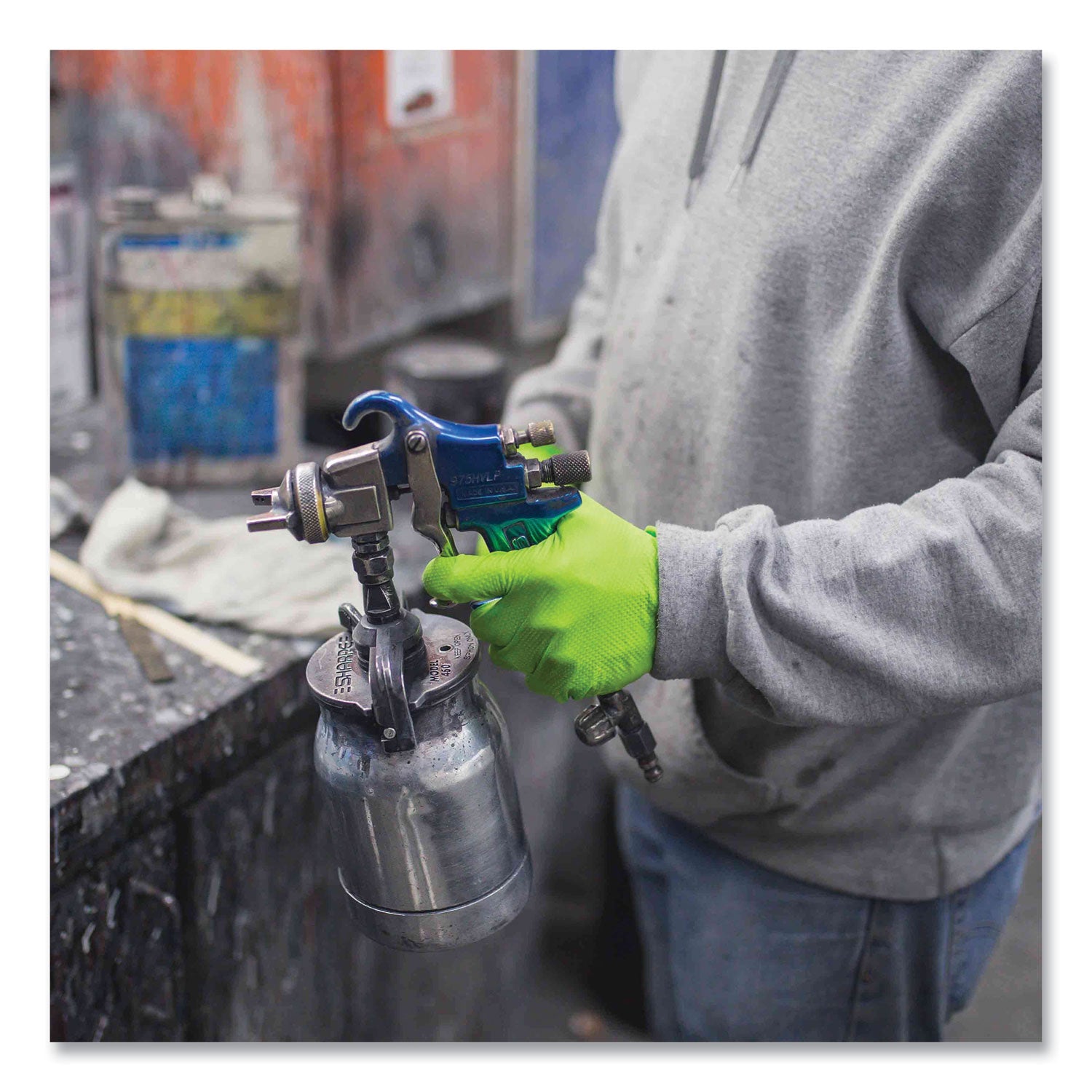Heavy-Duty Industrial Nitrile Gloves, Powder-Free, 8 mil, Large, Green, 100 Gloves/Box, 10 Boxes/Carton