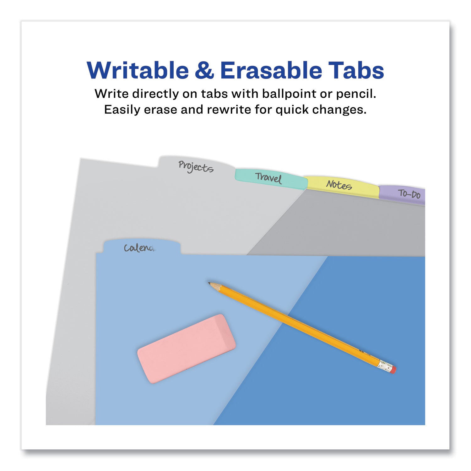 Write & Erase Durable Plastic Dividers with Pockets, 5-Tab Set, Multicolor