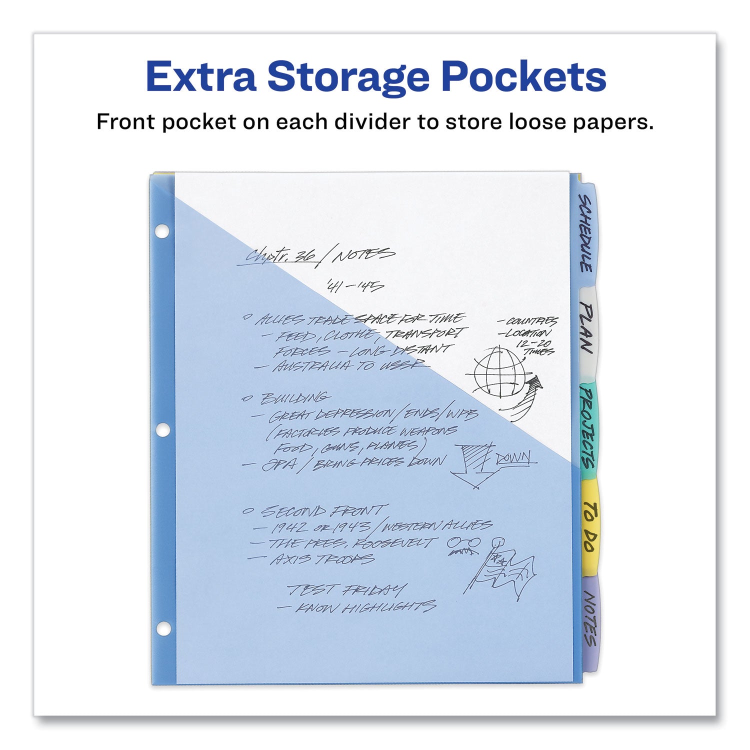 Write & Erase Durable Plastic Dividers with Pockets, 5-Tab Set, Multicolor