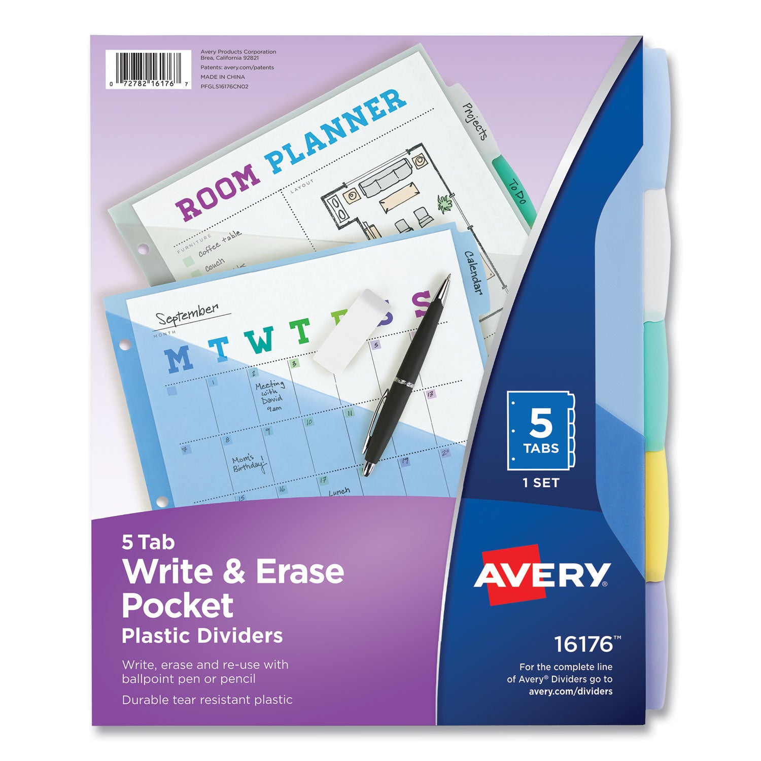Write & Erase Durable Plastic Dividers with Pockets, 5-Tab Set, Multicolor