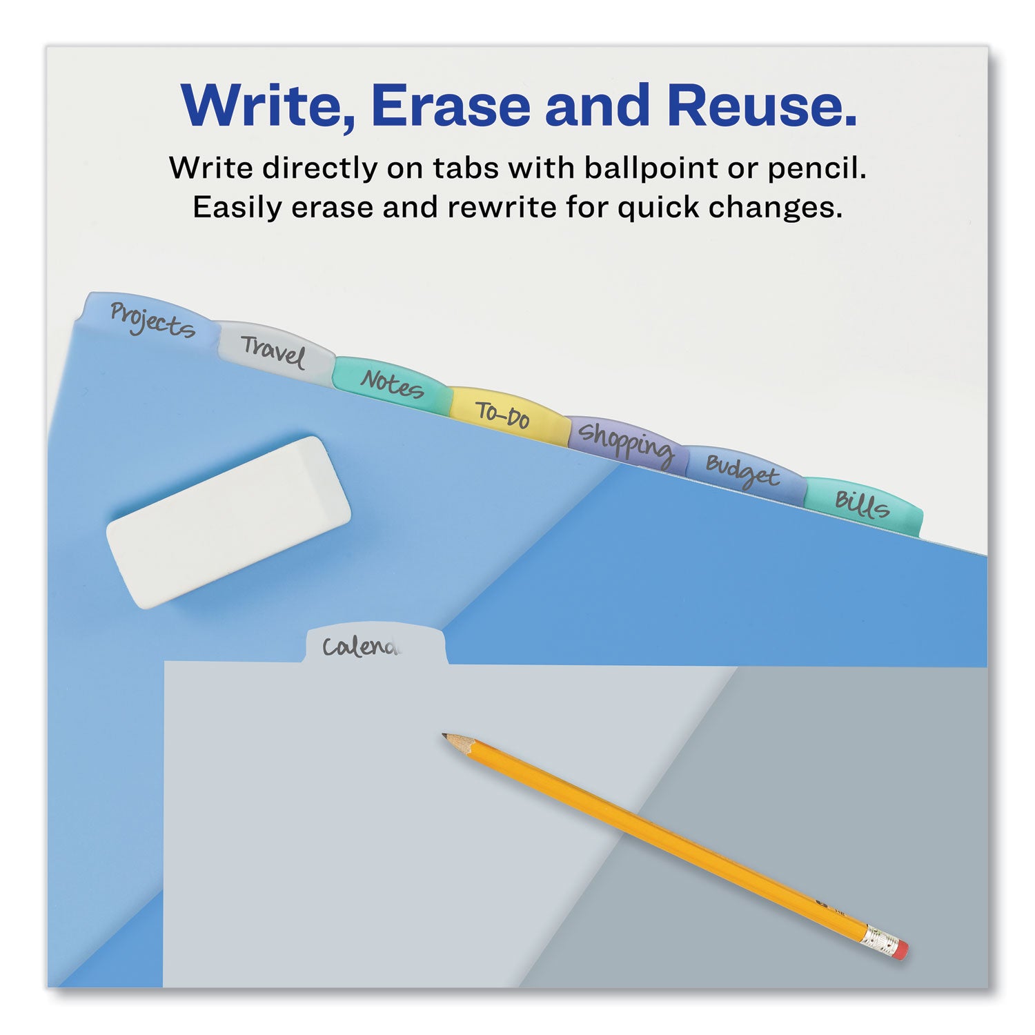 Write & Erase Pocket Plastic Dividers, 8-Tab Set, Multicolor, 1 Set