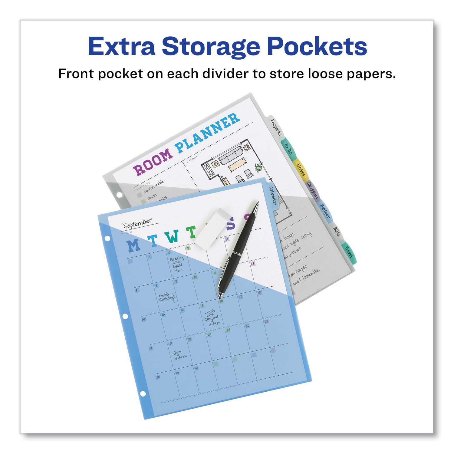 Write & Erase Pocket Plastic Dividers, 8-Tab Set, Multicolor, 1 Set