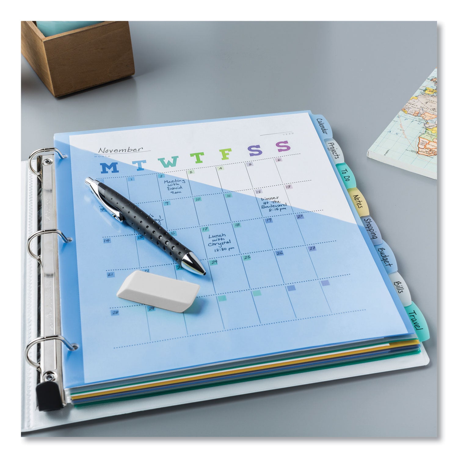 Write & Erase Pocket Plastic Dividers, 8-Tab Set, Multicolor, 1 Set