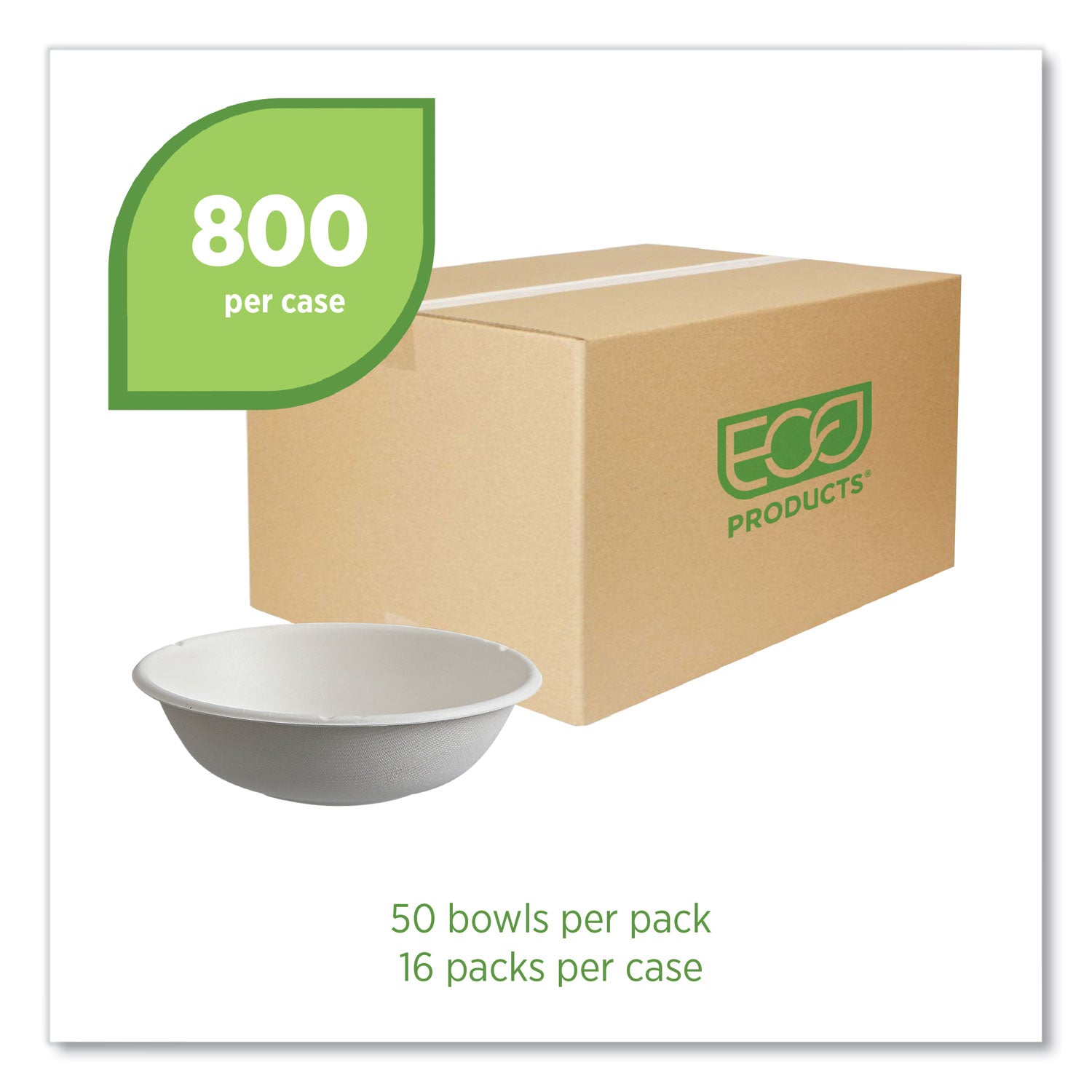 Vanguard Renewable and Compostable Sugarcane Bowls, 16 oz, White, 800/Carton