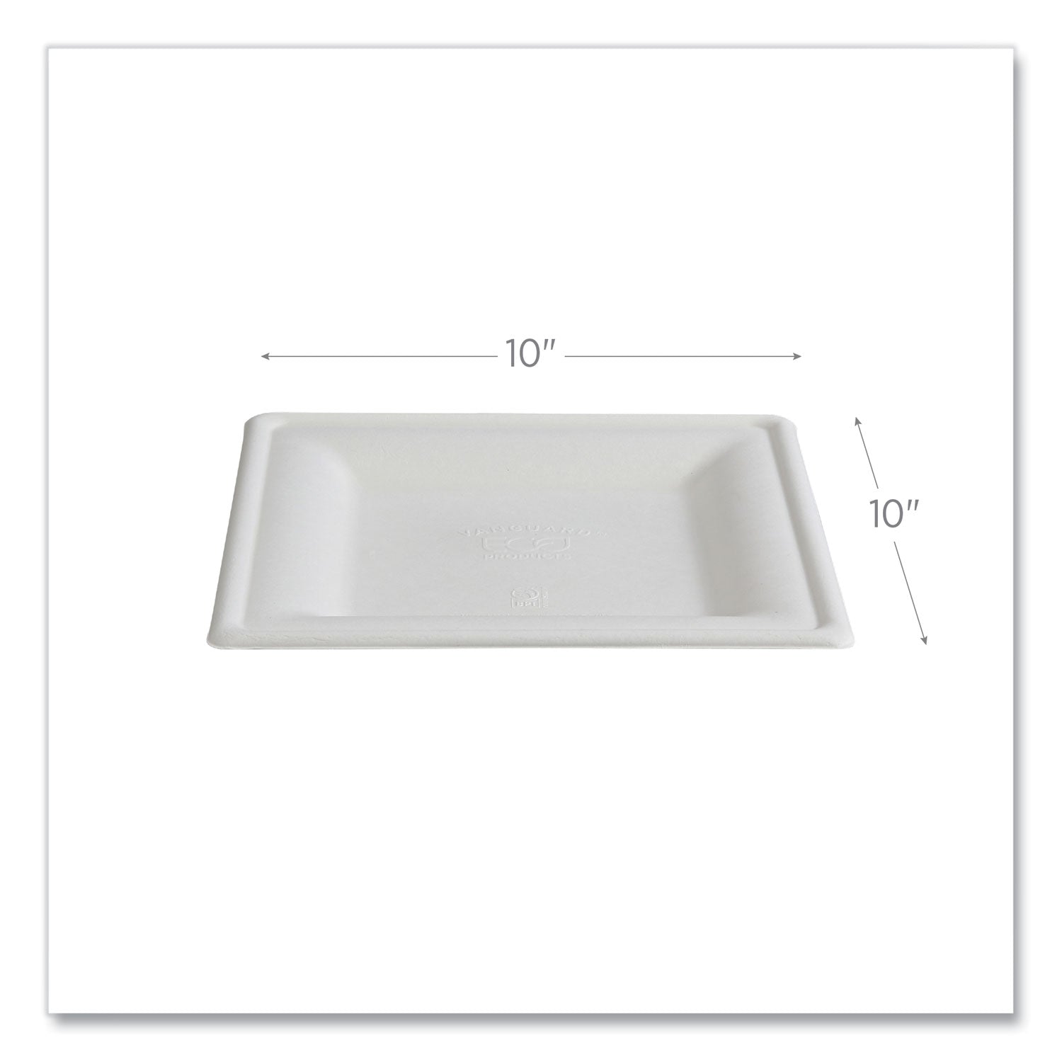 Vanguard Renewable and Compostable Sugarcane Plates, 10 x 10, White, 250/Carton