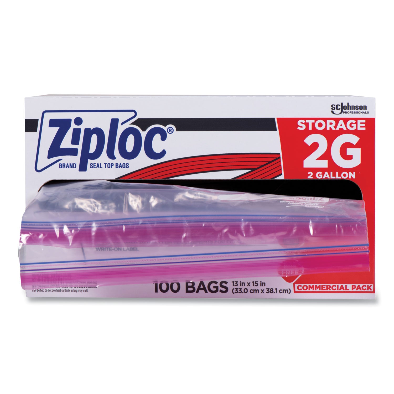 Ziploc 2-Gallon Storage Bags, Extra Large, Clear, 100/Carton