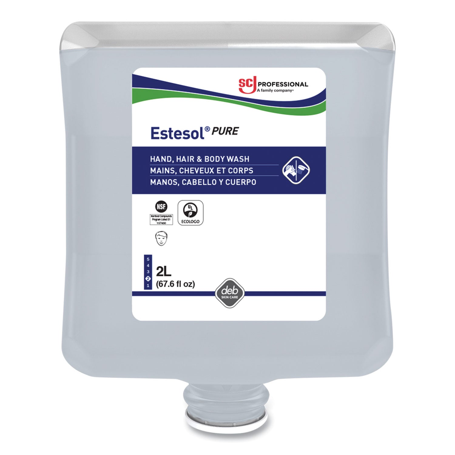 Estesol PURE Hand, Hair and Body Cleaner, Fragrance-Free, 2 L Cartridge Refill, 4/Carton
