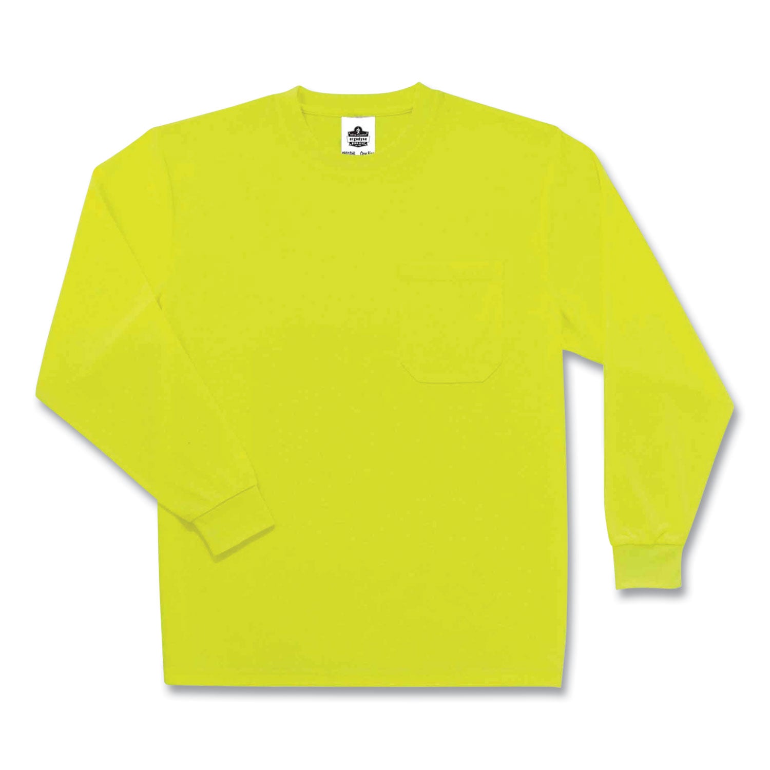 Ergodyne 8091 Non-Certified Long Sleeve T-Shirt, Small, Lime, Polyester, 1 Each