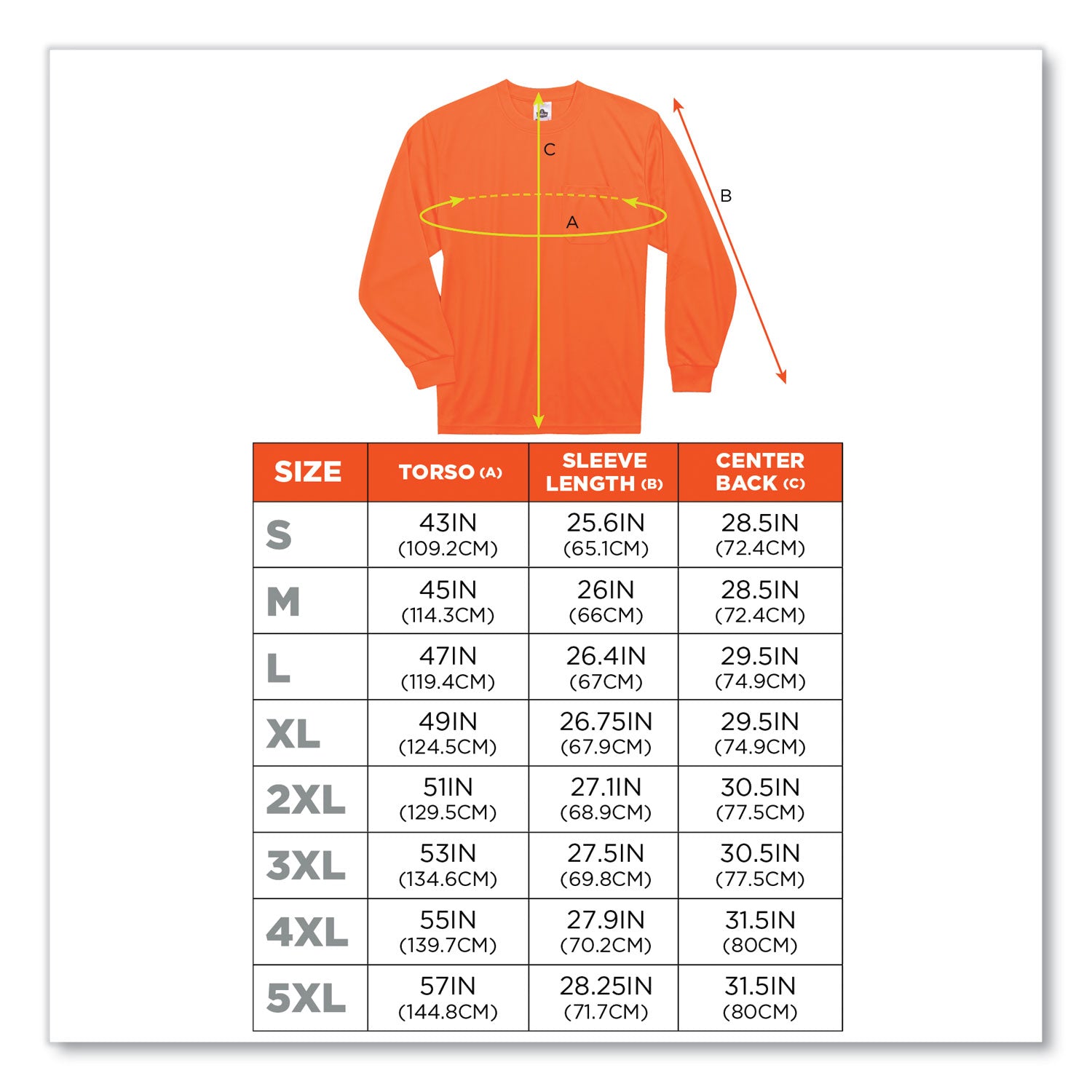 Ergodyne 8091 Non-Certified Long Sleeve T-Shirt, 3XL, Orange, Polyester, 1 Each