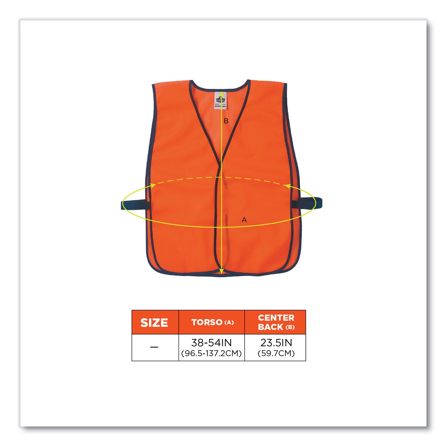 Ergodyne 8010HL Non-Certified Economy Vest, Hook & Loop Closure, Polyester Mesh, Orange, 1 Each