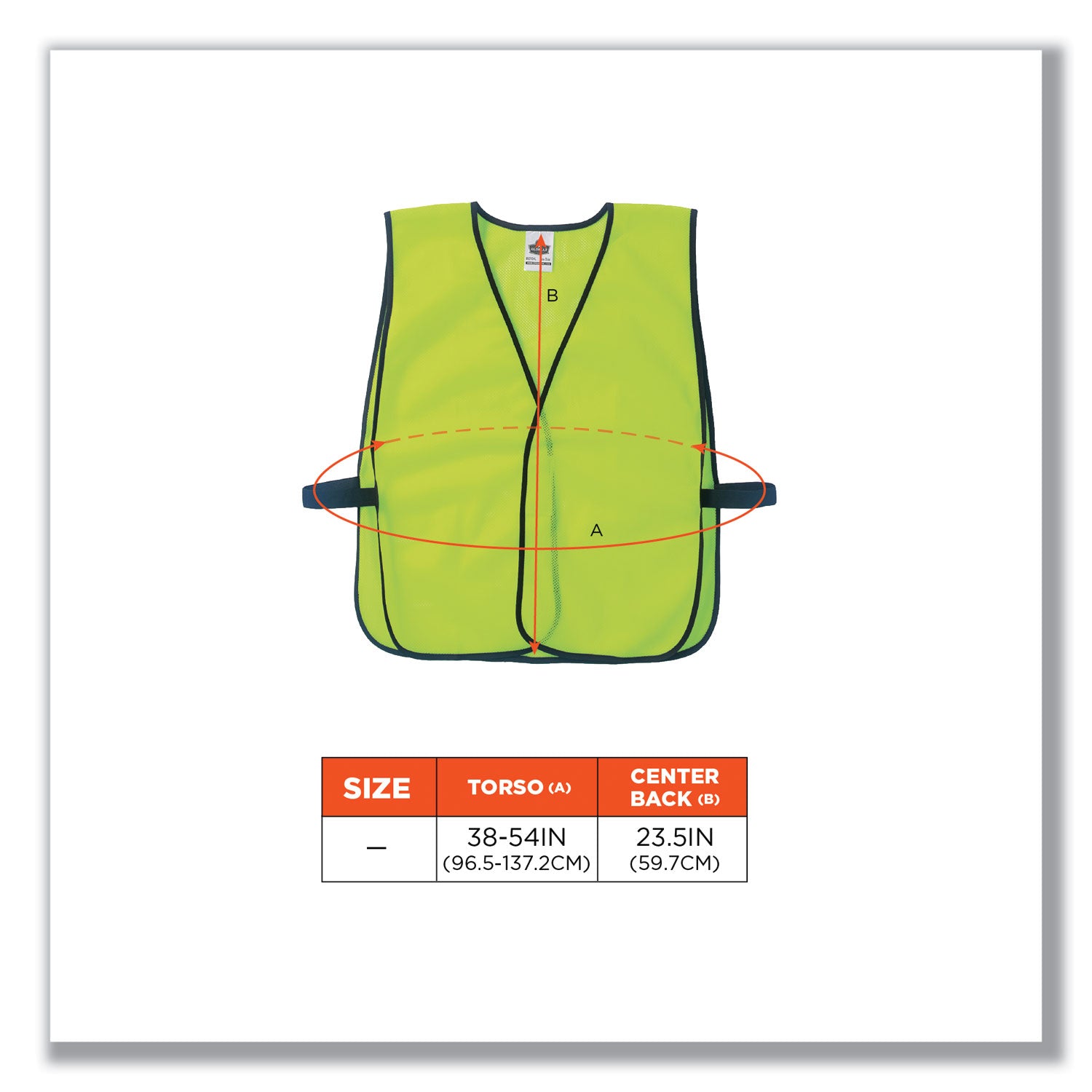 Ergodyne 8010HL Non-Certified Economy Vest, Hook & Loop Closure, Polyester Mesh, Lime, 1 Each