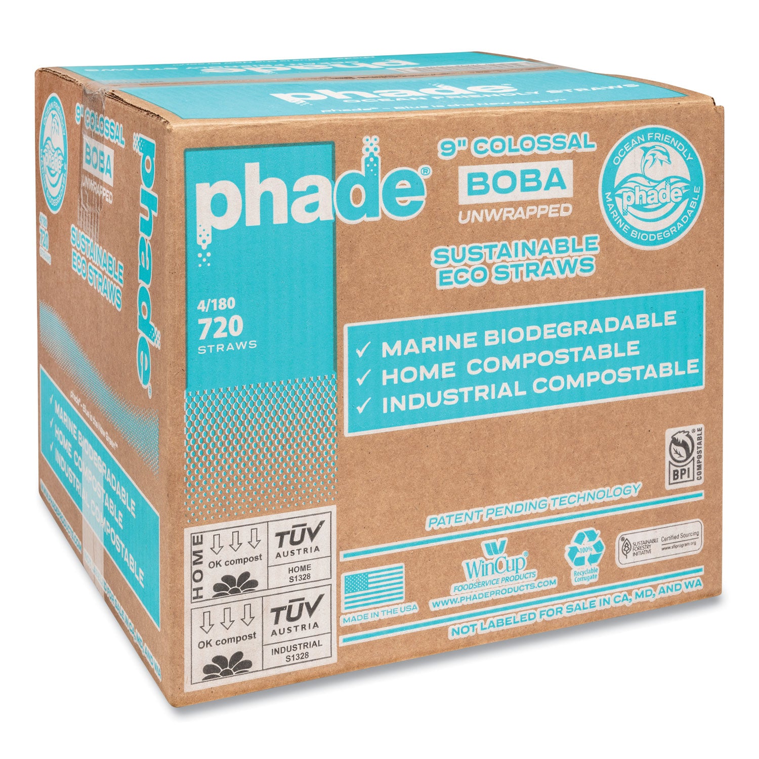 Marine Biodegradable Straws, Boba Straws, 9", Ocean Blue, 720/Carton