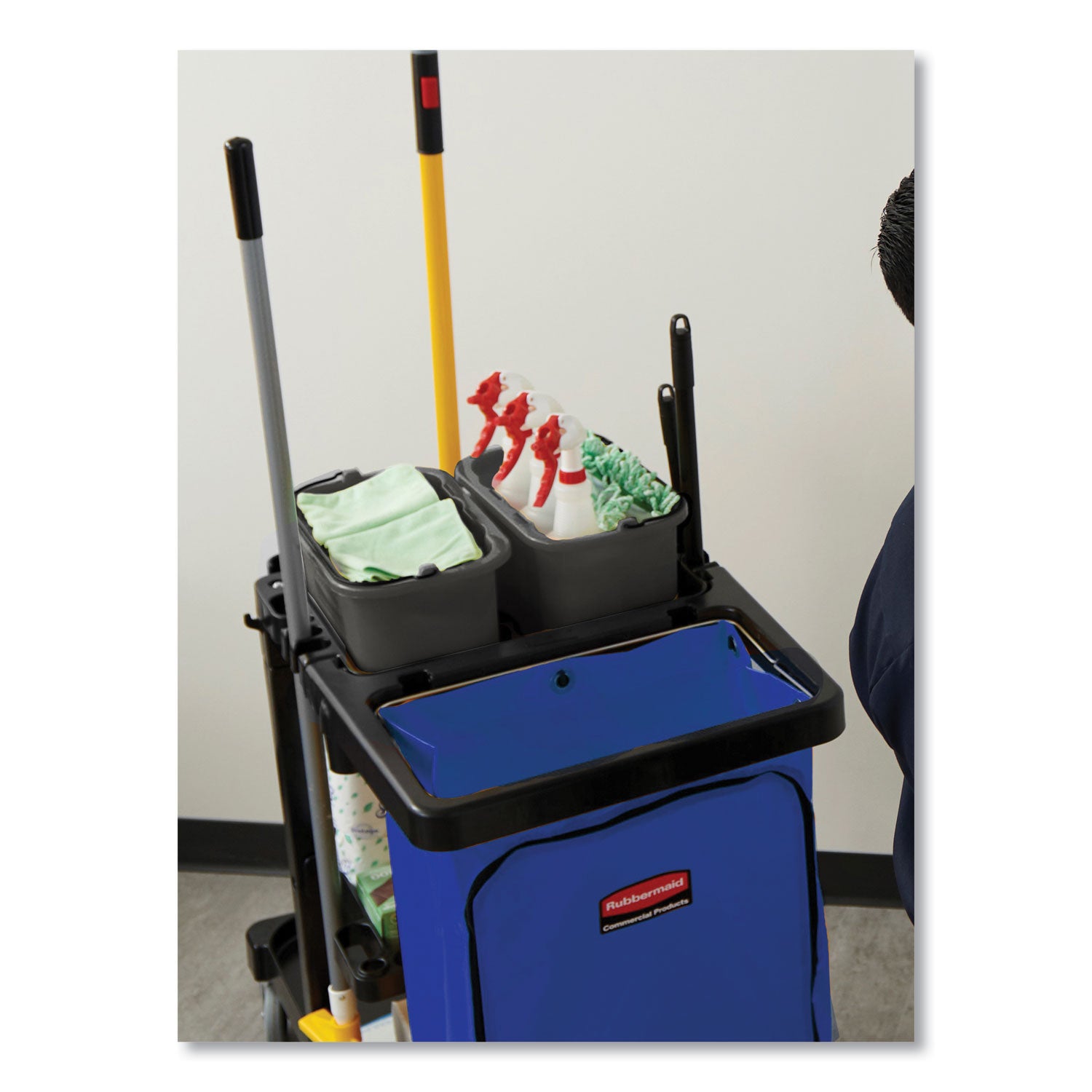 Vinyl Cleaning Cart Bag for Rubbermaid Commercial High-Capacity Cleaning Carts, 34 gal, 10.5" x 17.5" x 33", Blue