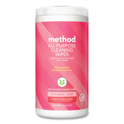 Method All-purpose Cleaning Wipes - Pink Grapefruit Scent - Pleasant Scent - Pink - 70/Tub - 6 / Carton