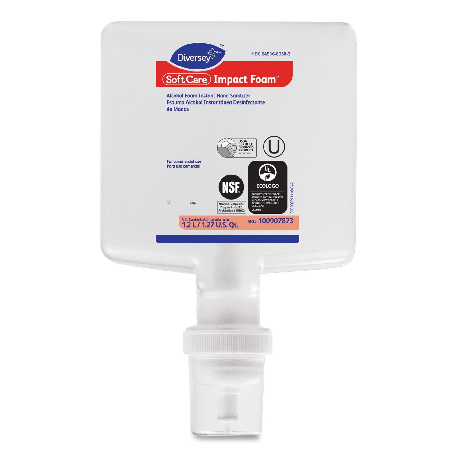 Diversey Soft Care Hand Sanitizer Foam Refill - Fragrance-free Scent - 1.27 quart - Restroom, Healthcare, Office, Hand, Food Handling - Clear - Residue-free, Anti-irritant, Dye-free, Non-sticky, Bio-based - 6 / Carton