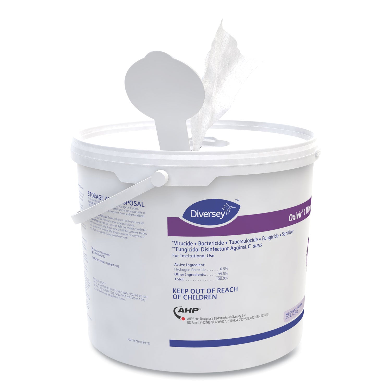 Diversey Oxivir One-Step Ready-to-Use Hospital Disinfectant Cleaner Wipes, Cherry Almond Scent, Colorless, 160 Wipes per Pack