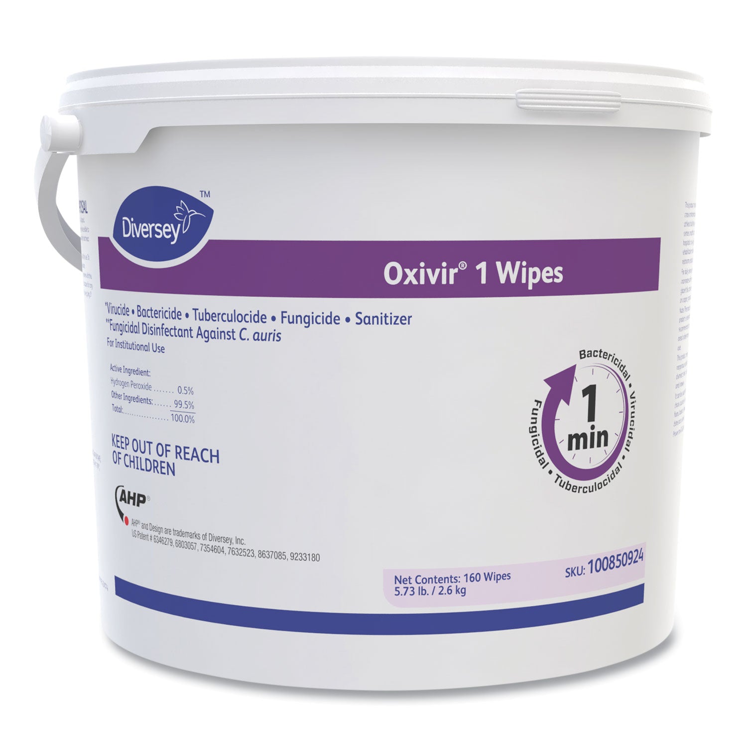 Diversey Oxivir One-Step Ready-to-Use Hospital Disinfectant Cleaner Wipes, Cherry Almond Scent, Colorless, 160 Wipes per Pack