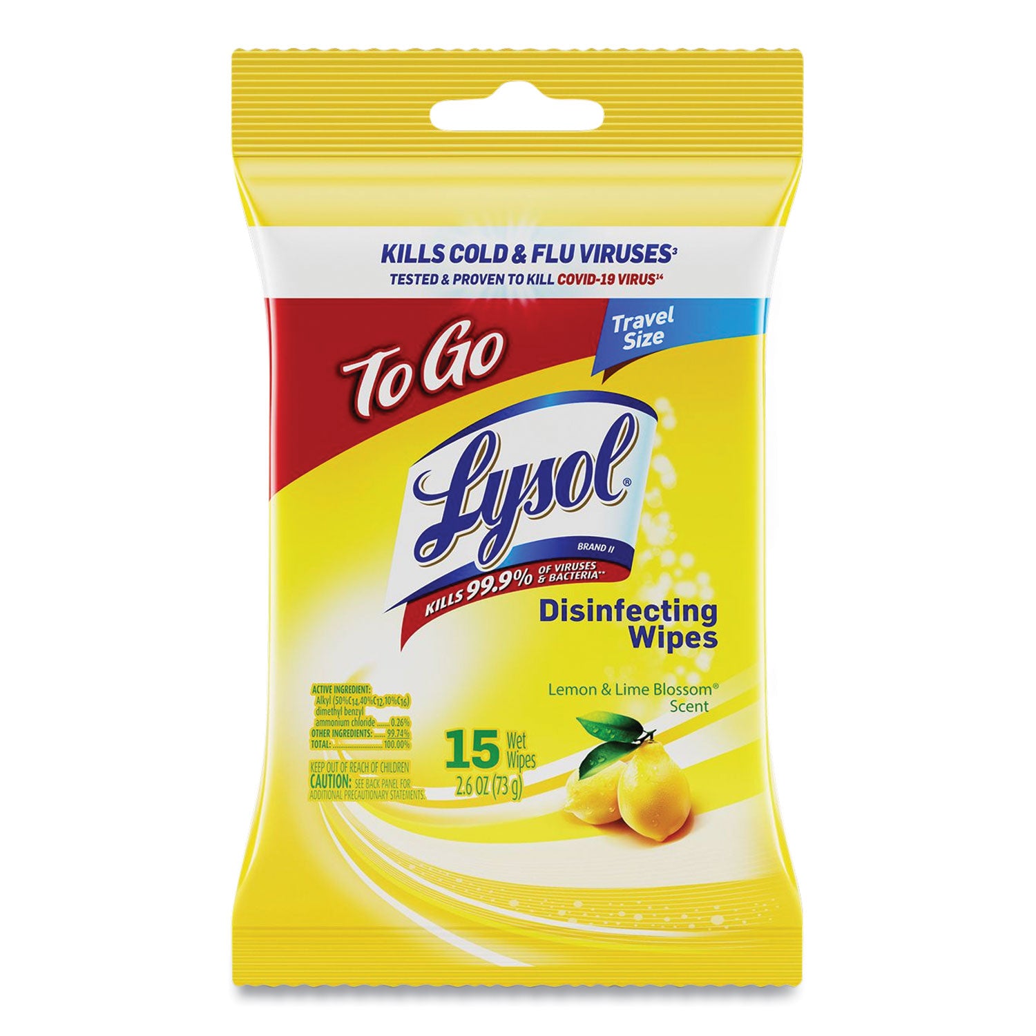 Lysol Disinfecting Wipes, Lemon & Lime Blossom Scent, Pre-moistened, Disposable, Bio-based, White, 24 Packs per Carton