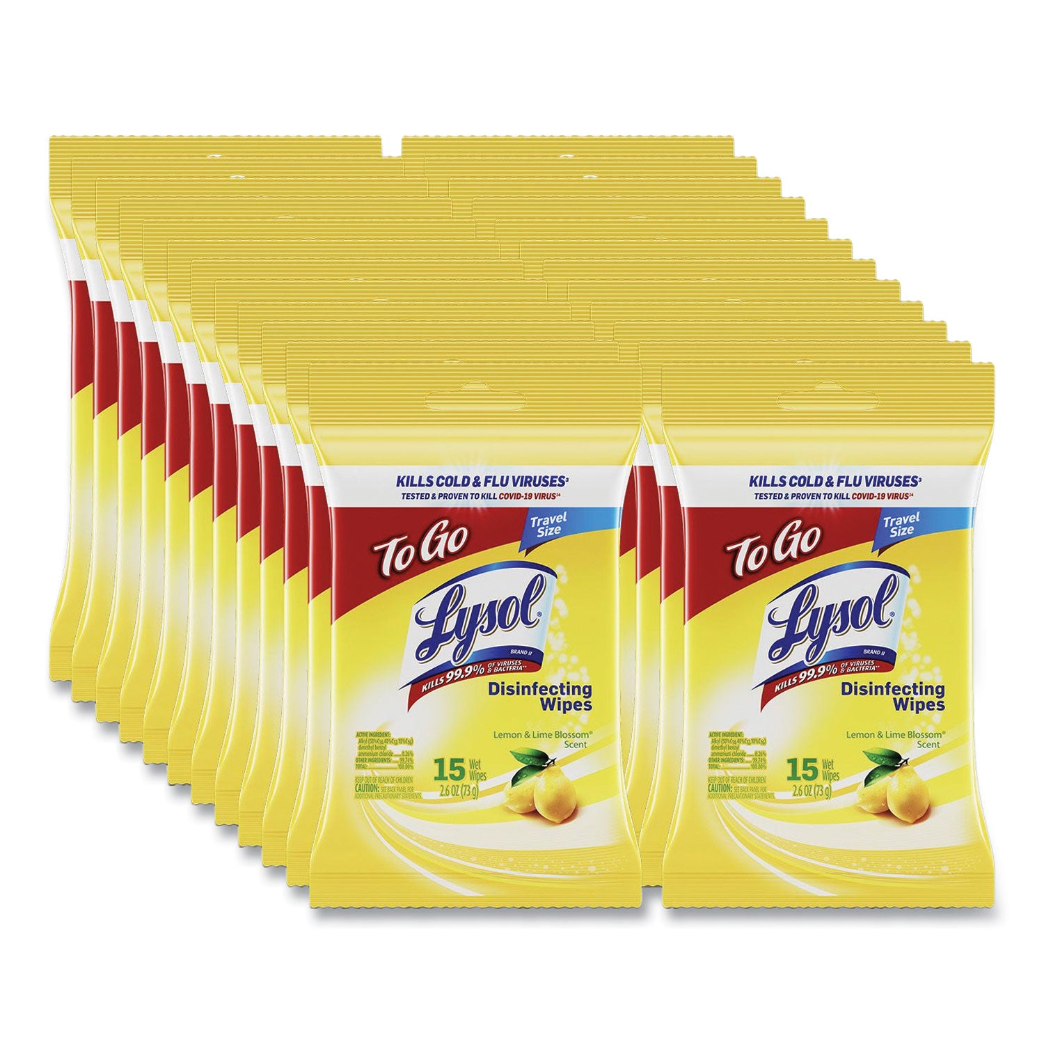Lysol Disinfecting Wipes, Lemon & Lime Blossom Scent, Pre-moistened, Disposable, Bio-based, White, 24 Packs per Carton