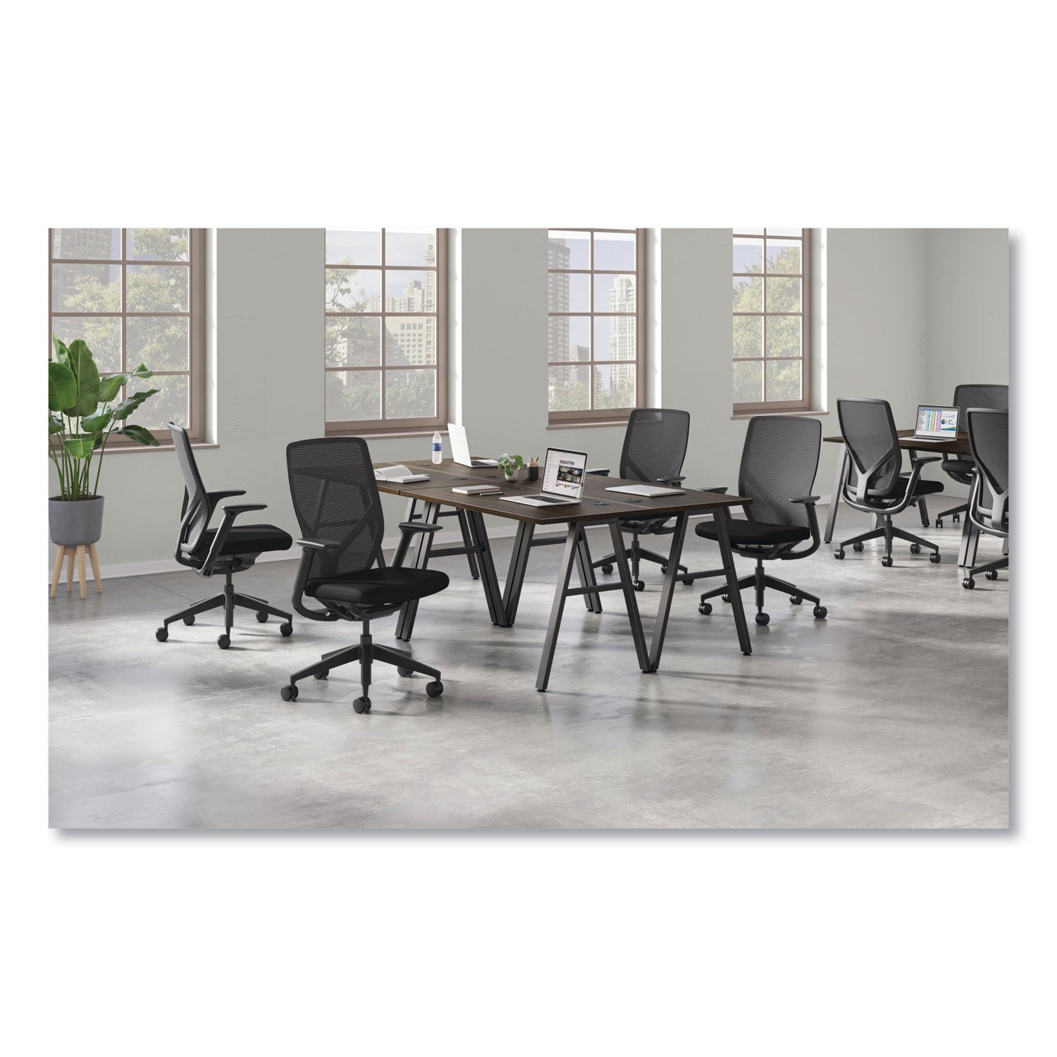 HON Flexion Task Chair, Black Vinyl/Polyurethane Seat, Black Mesh Back, Adjustable Arms, 5-Star Base, 1 Each
