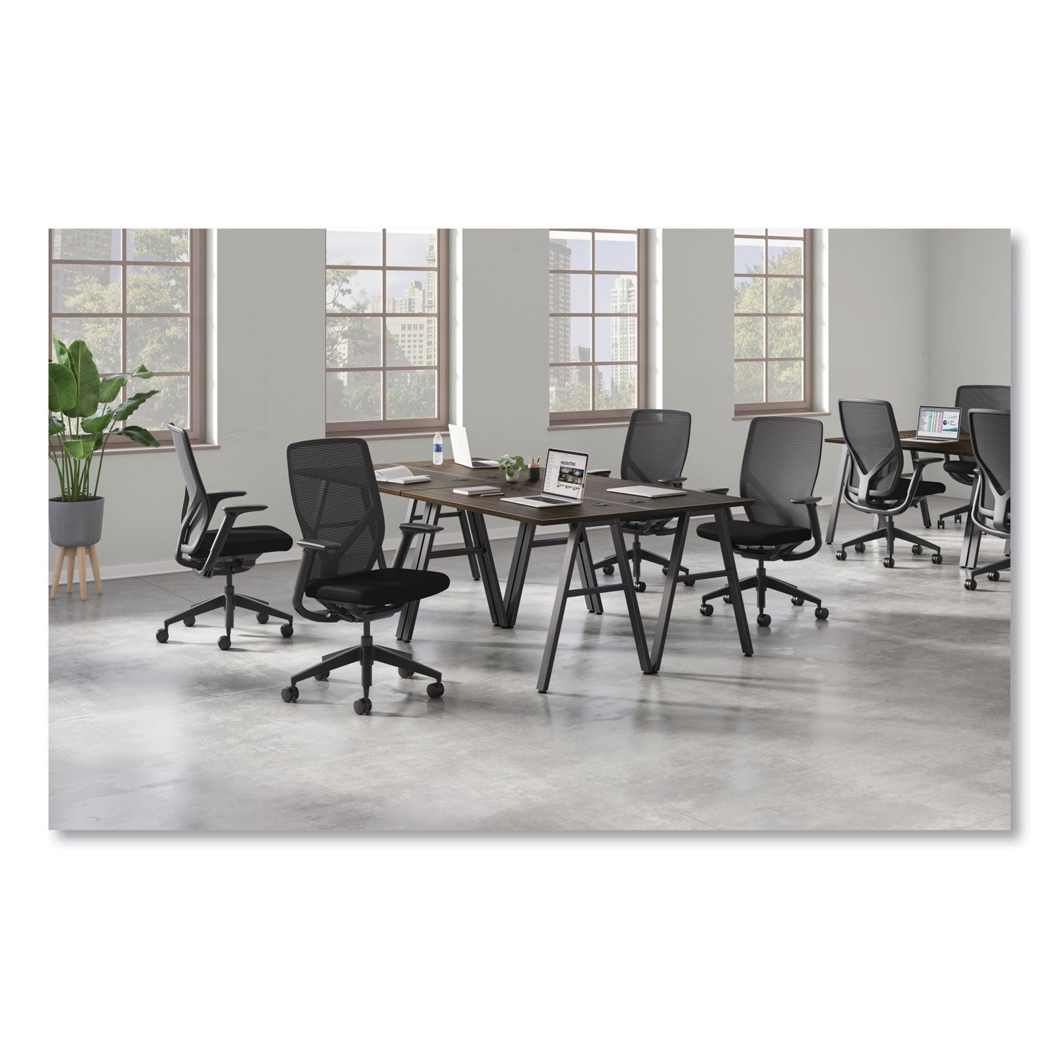 HON Flexion Task Chair, Black Fabric Seat, Black Mesh Back, Adjustable Arms, 5-Star Base, 1 Each