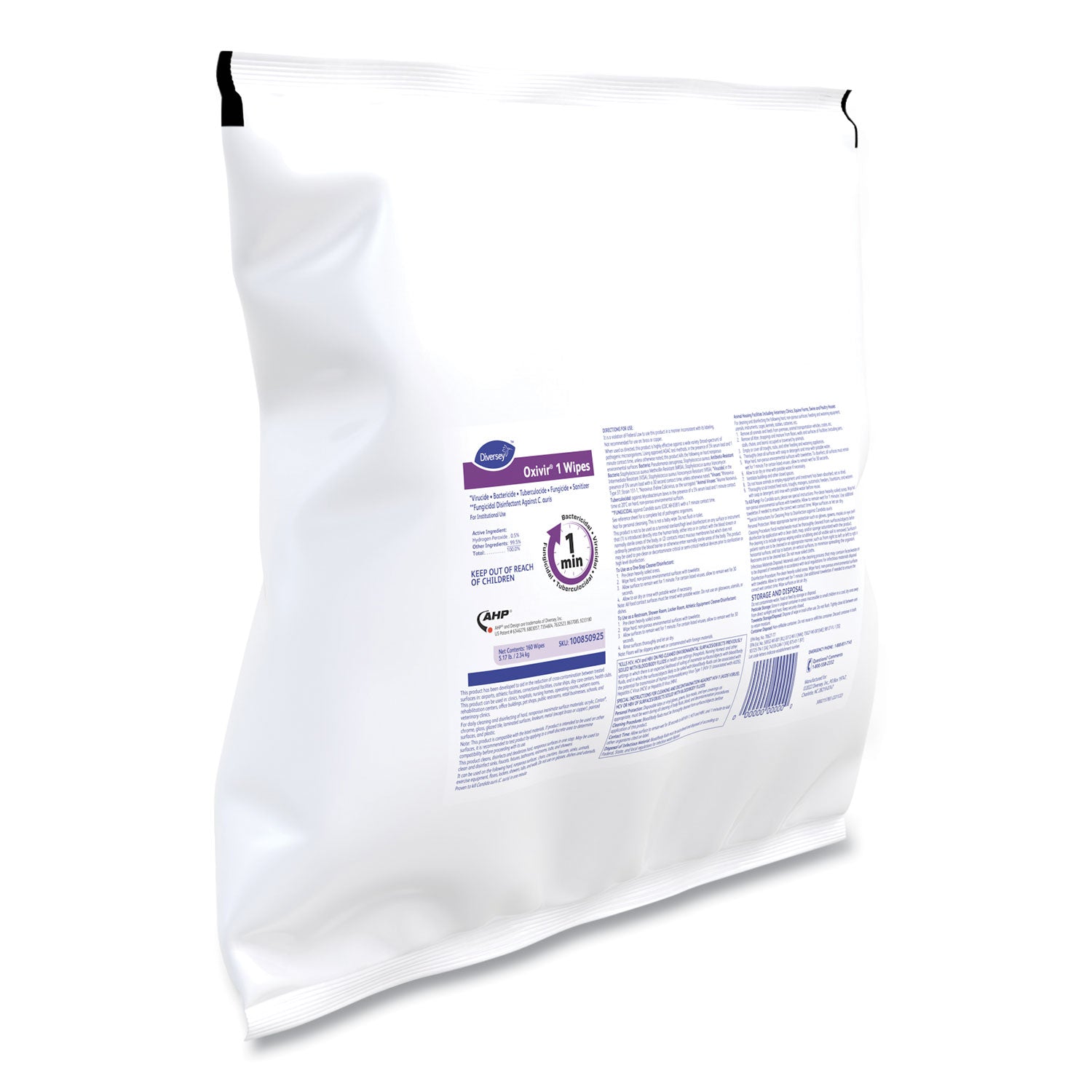 Diversey Oxivir One-Step Ready-to-Use Hospital Disinfectant Cleaner Wipes, Cherry Almond Scent, Colorless, 160 Wipes per Pack