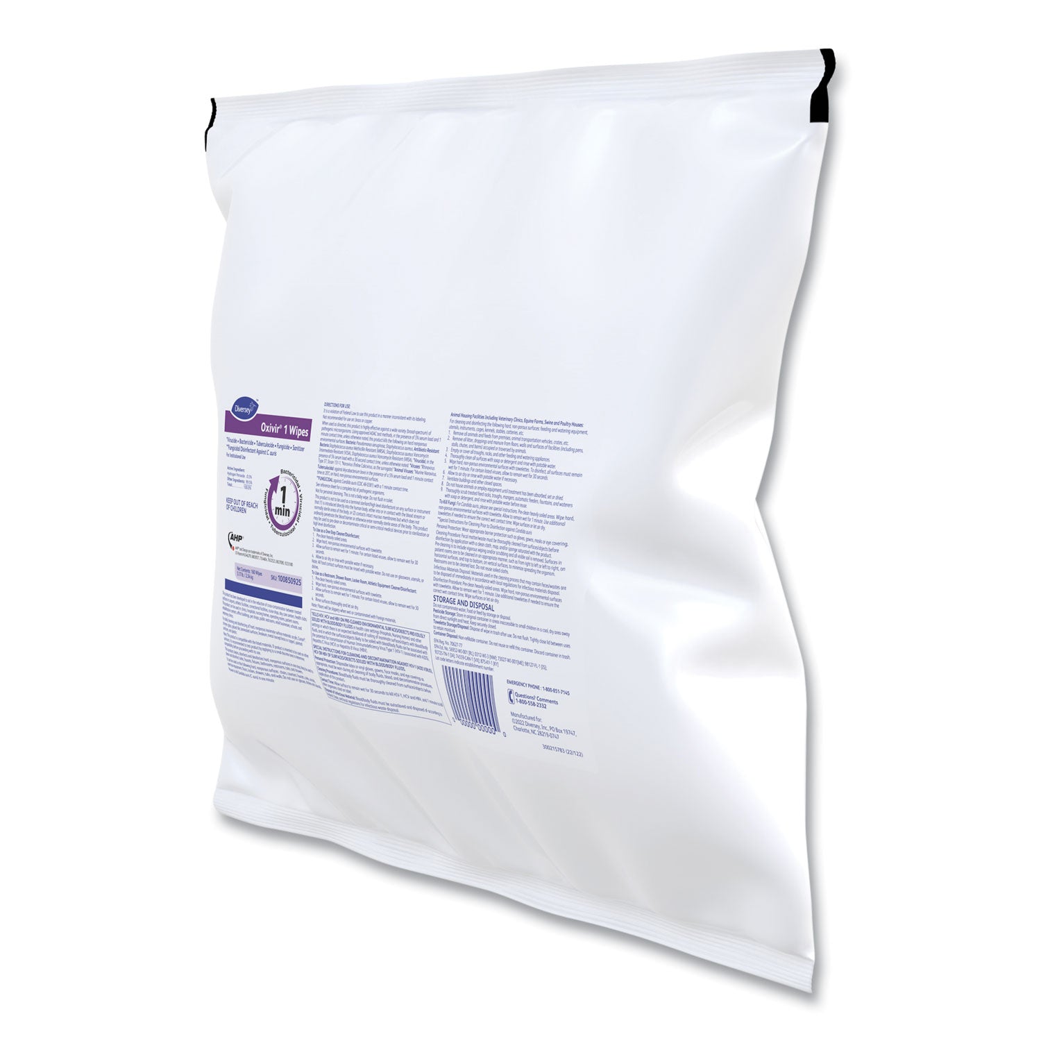 Diversey Oxivir One-Step Ready-to-Use Hospital Disinfectant Cleaner Wipes, Cherry Almond Scent, Colorless, 160 Wipes per Pack