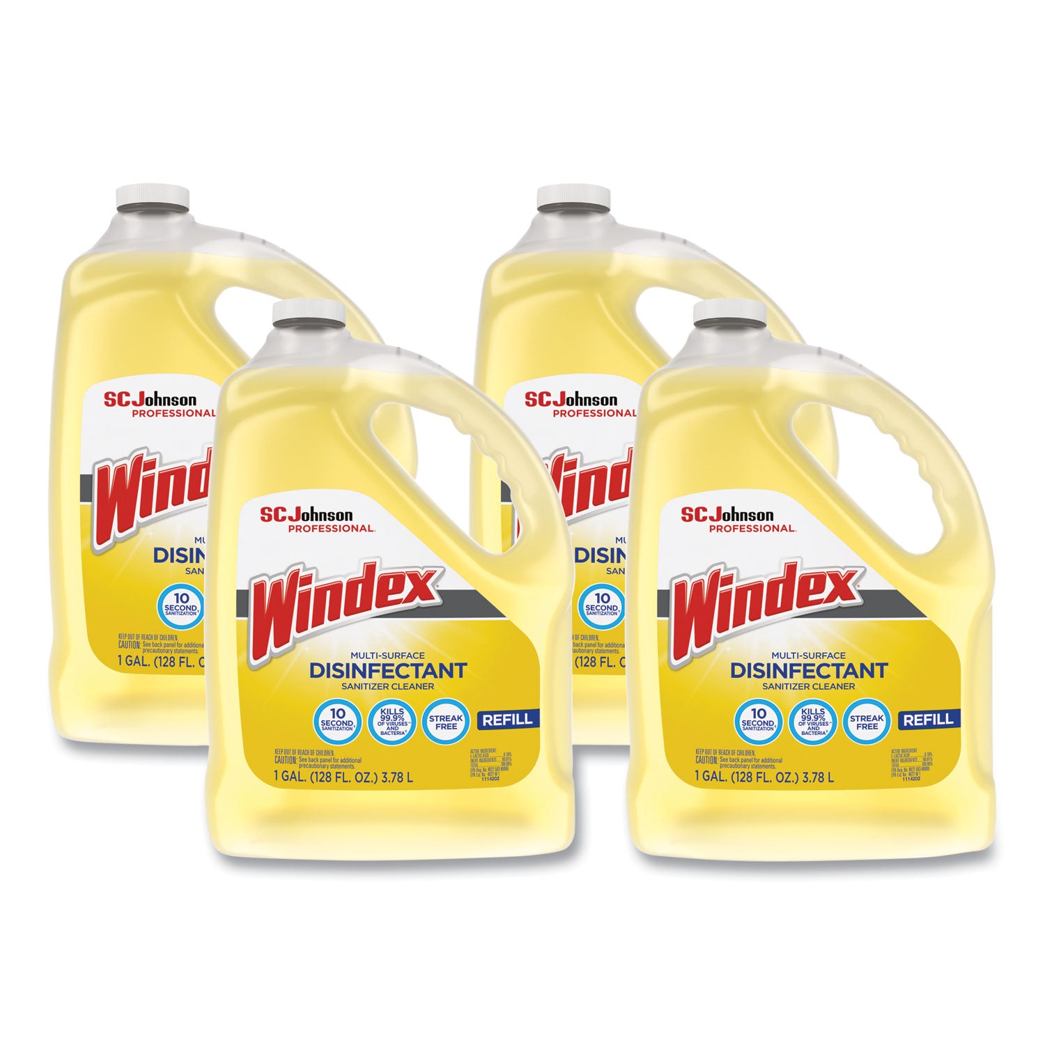 Windex Multi-Surface Disinfectant Sanitizer Cleaner, 128 fl oz (4 quart), Liquid, Residue-Free, Anti-Bacterial, Yellow Bottle, 1 Each