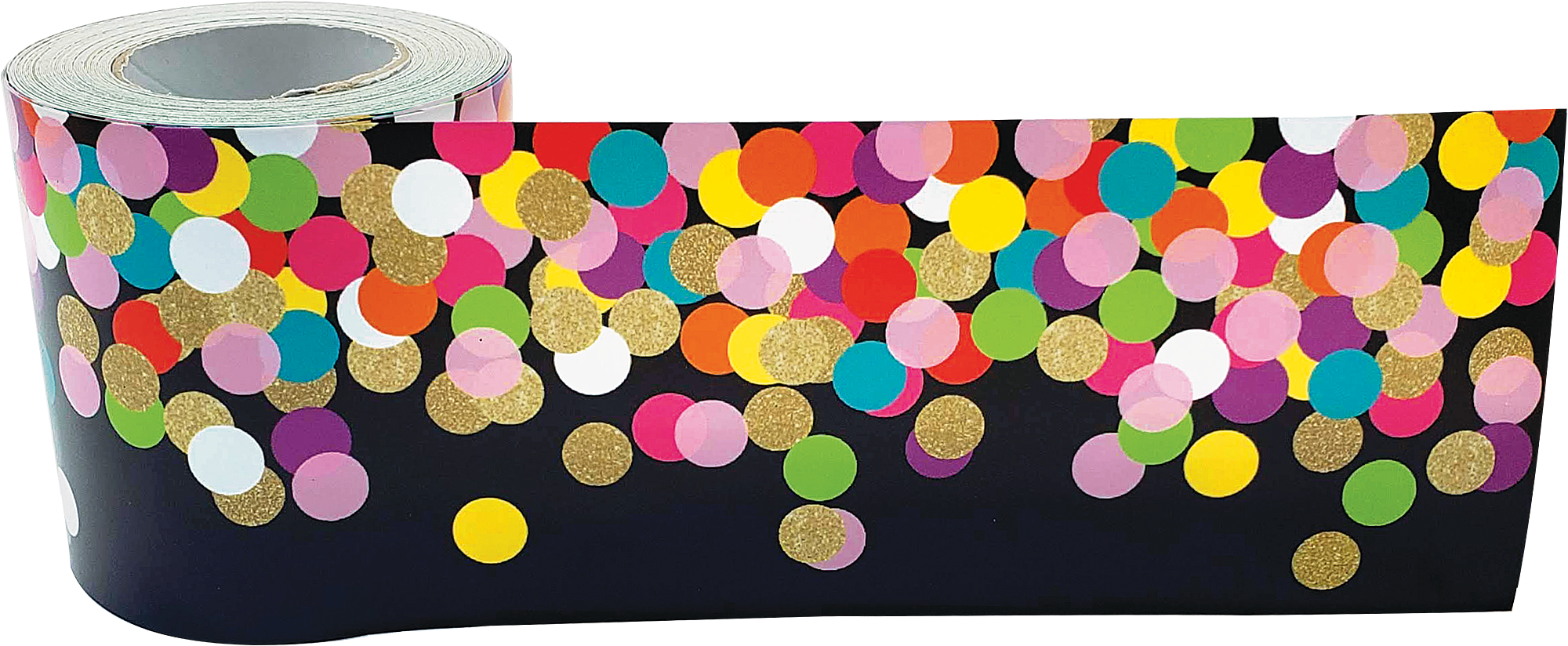 Colorful Confetti on Black Straight Rolled Border Trim