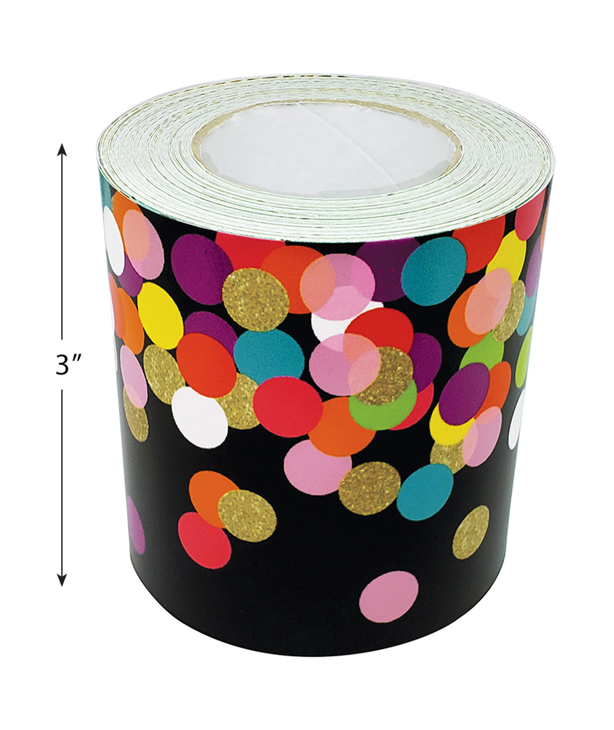 Colorful Confetti on Black Straight Rolled Border Trim