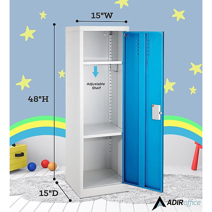 48" H x 15" W Steel Single Tier Storage Locker with Digital Lock, Blue