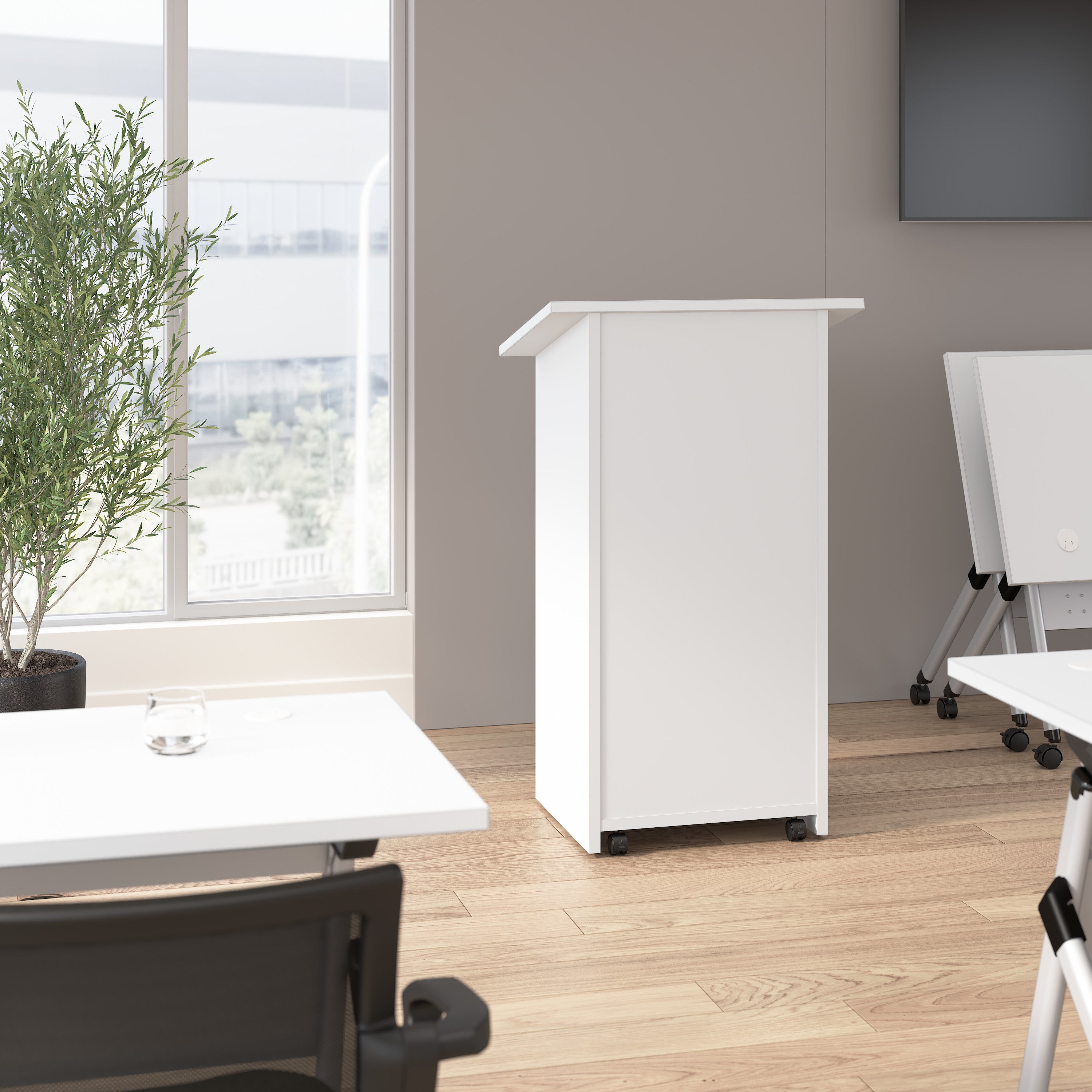 Bush Business Furniture Envision Stand Up Lectern in White - 28.5" Width x 18.39" Depth x 47.17" Height