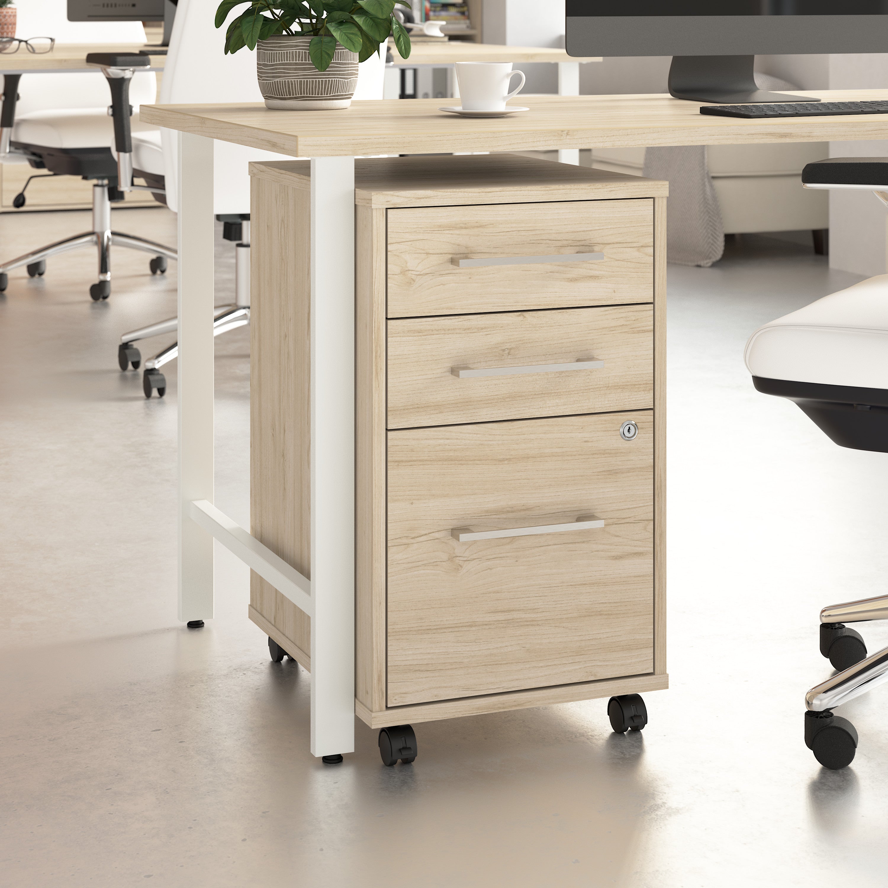 Bush Business Furniture Hustle 3 Drawer Rolling File Cabinet with Lock in Natural Elm - Assembled - 15.67" Width x 19.69" Depth x 27.36" Height