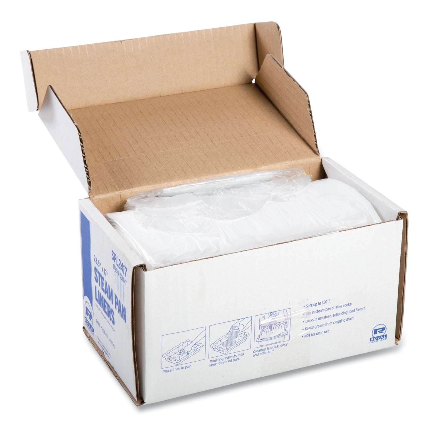 Steam Pan Liners for 1/2-Size Pans, Includes Twist-Ties, 17" x 23.5", Clear, 250/Carton