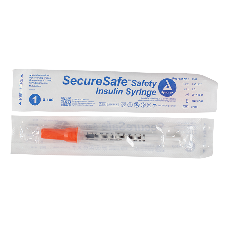 SecureSafe Safety Insulin Syringe - 0.5 ml (New Mechanism), 0.5cc - 100 pcs per Box/5 Boxes per Case