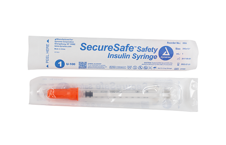 SecureSafe Safety Insulin Syringe - 1 ml (New Mechanism), 1cc - 100 pcs per Box/5 Boxes per Case