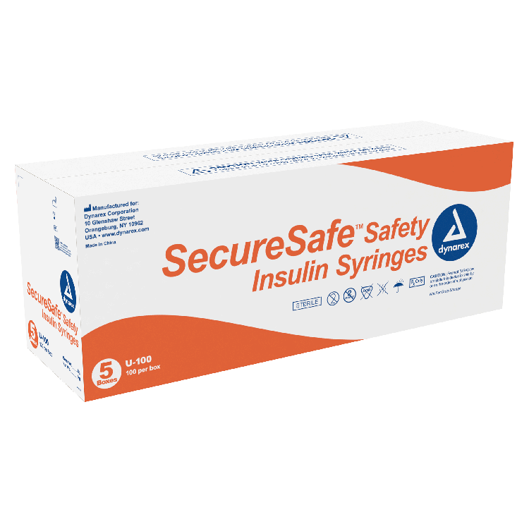 SecureSafe Safety Insulin Syringe - 1 ml (New Mechanism), 1cc - 100 pcs per Box/5 Boxes per Case