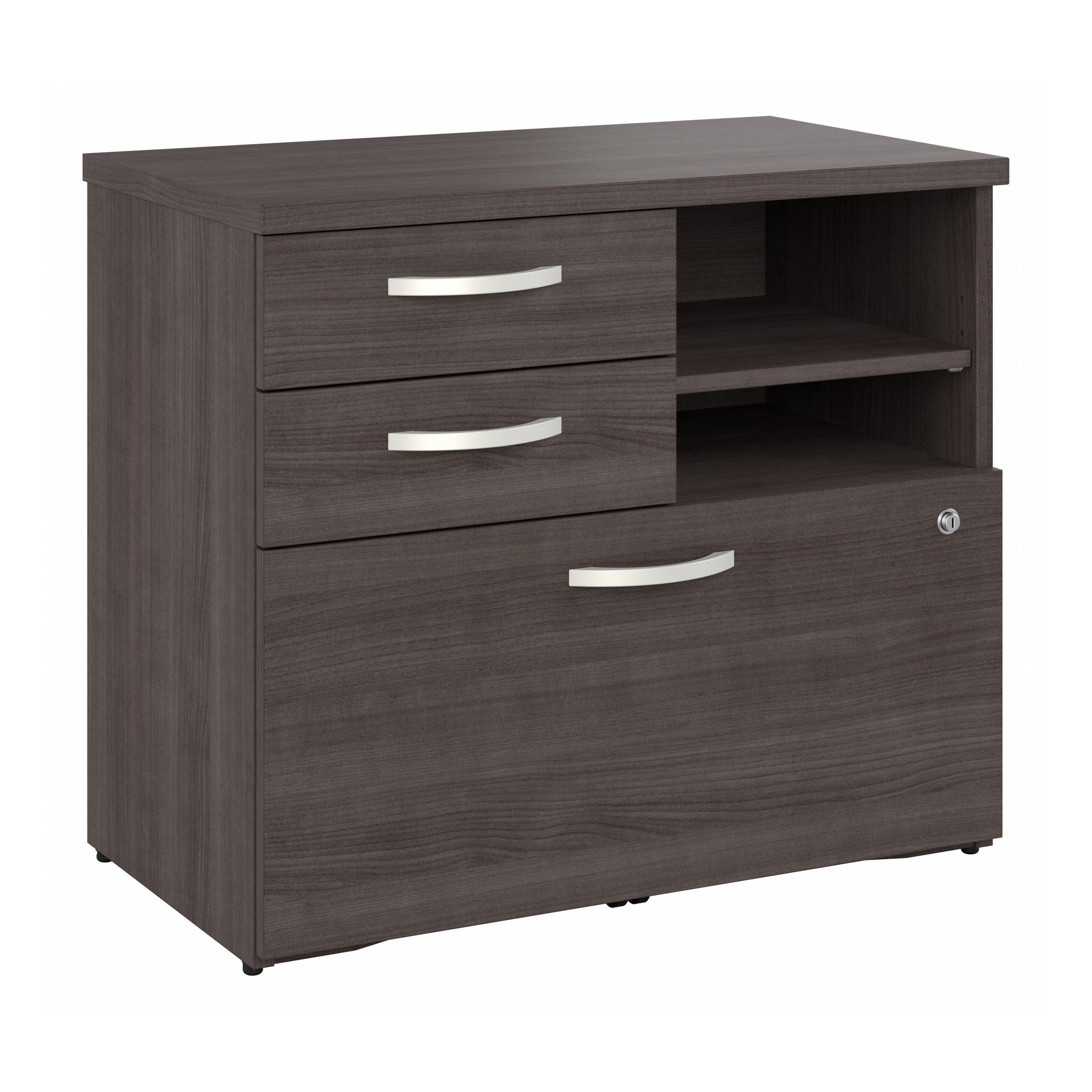 Bush Business Furniture Studio C Office Storage Cabinet with Drawers and Shelves in Storm Gray - 29.72" Width x 16.93" Depth x 25.98" Height