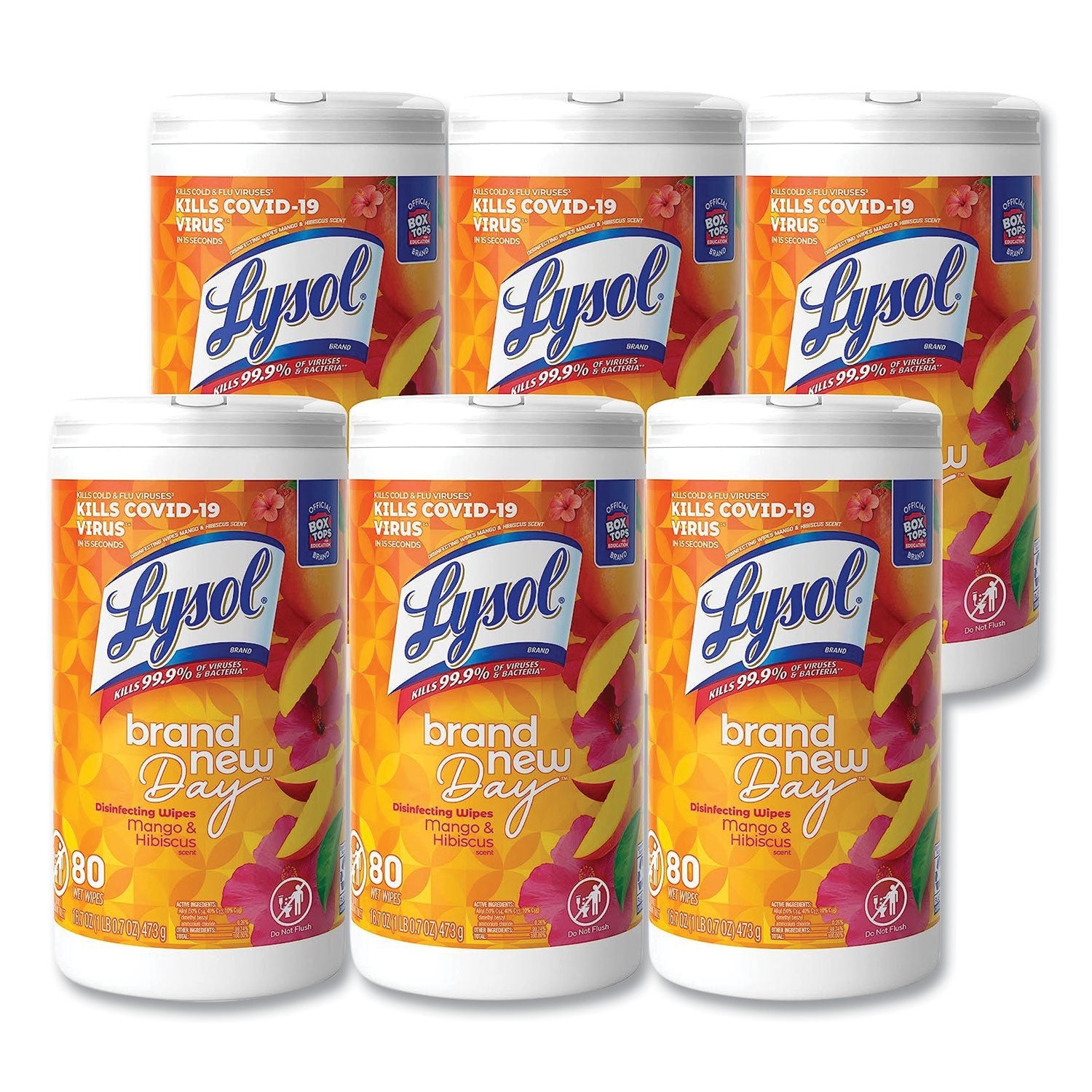 Lysol Brand New Day Disinfecting Wipes - Mango Scent - Disinfectant, Pre-moistened, Strong - White - 80/Tub - 1 Each