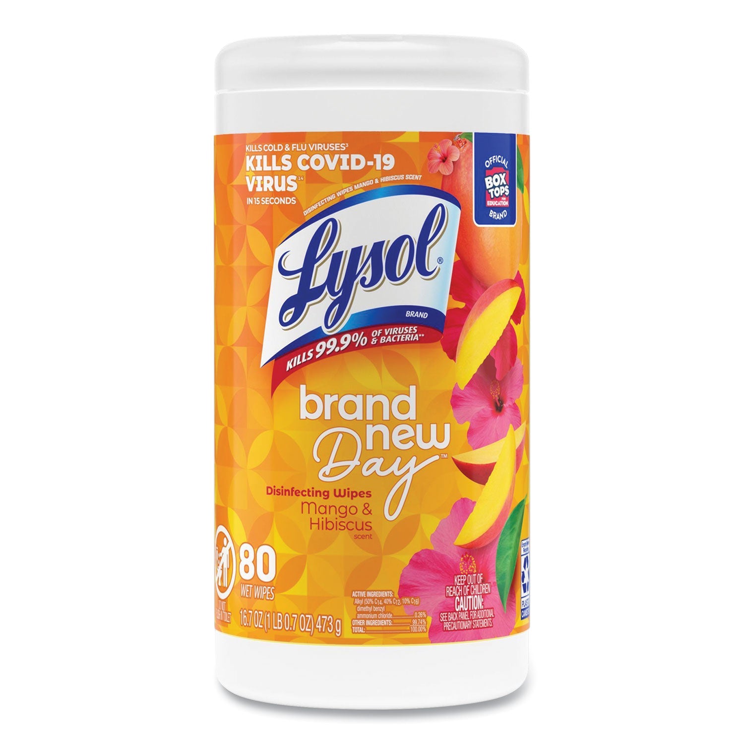 Lysol Brand New Day Disinfecting Wipes - Mango Scent - Disinfectant, Pre-moistened, Strong - White - 80/Tub - 1 Each