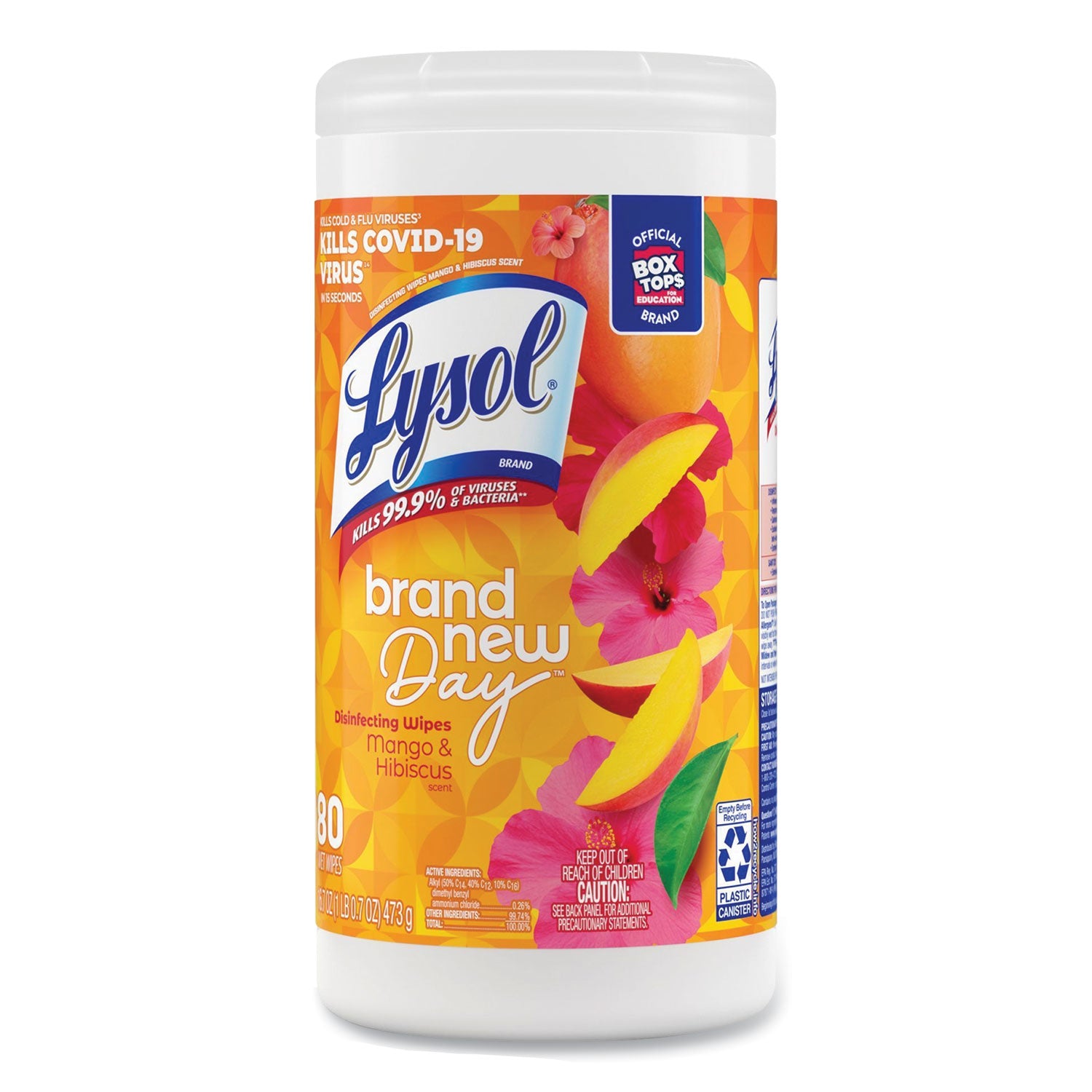 Lysol Brand New Day Disinfecting Wipes - Mango Scent - Disinfectant, Pre-moistened, Strong - White - 80/Tub - 1 Each
