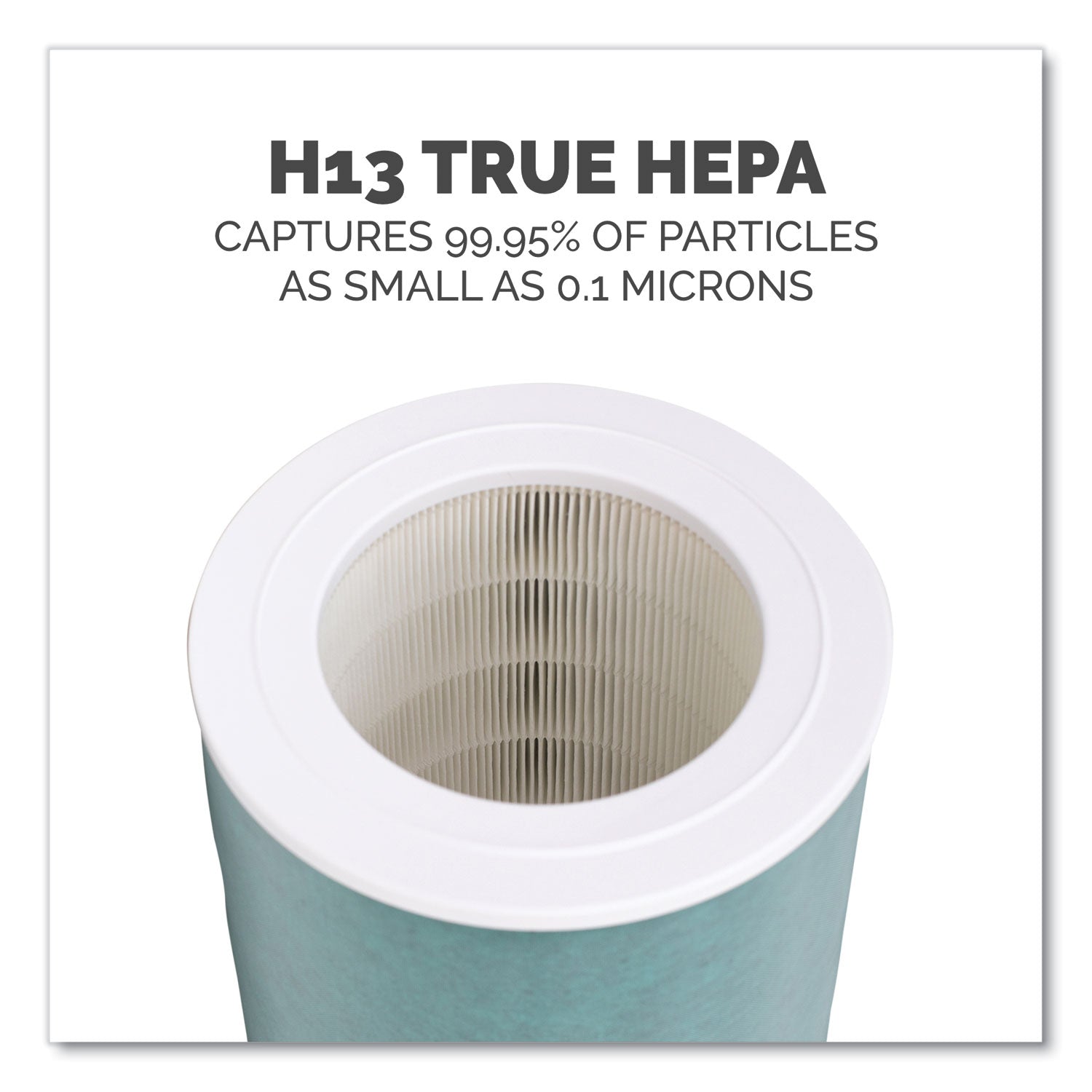 Activated Carbon, HEPA - Remove Allergens, Remove Pollen, Remove Dust, Remove Pet Dander, Remove Smoke - 100% Particle Removal Efficiency - 0.10 &micro;m Particles - 13.4" Height x 10.3" Width x 10.3" Depth - 1 Each
