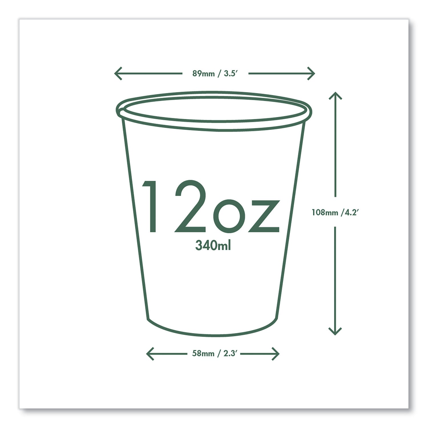 89-Series Hot Cup, 12 oz, Paper, White/Green, 1,000/Carton