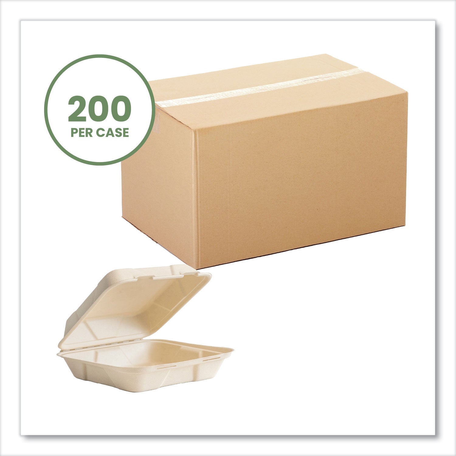 Nourish Molded Fiber Takeout Container, Compostable, 9 x 10 x 2, Natural, Sugarcane, 200/Carton