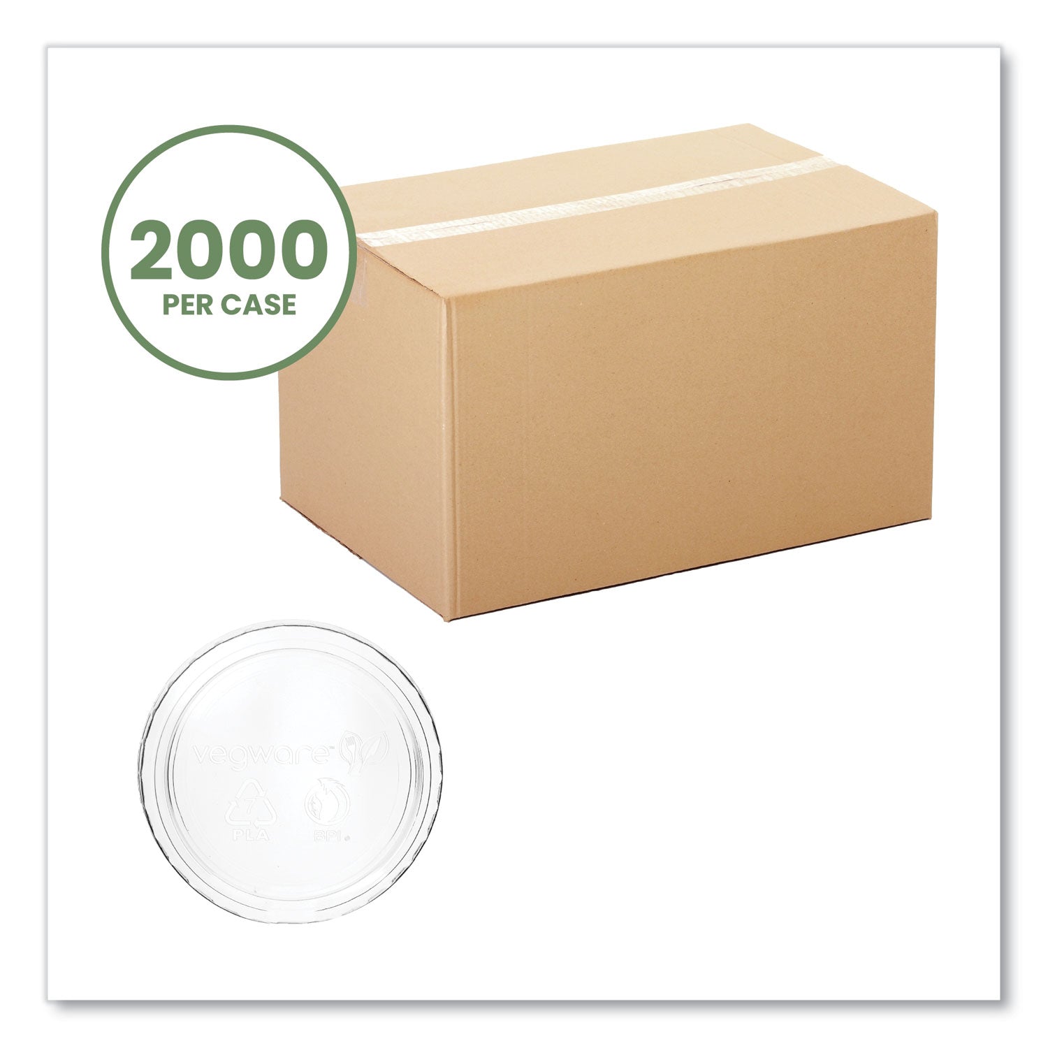 Portion Pot Lids, Fits Vegware 2 oz to 4 oz Portion Pots, Plastic, Clear, 2,000/Carton