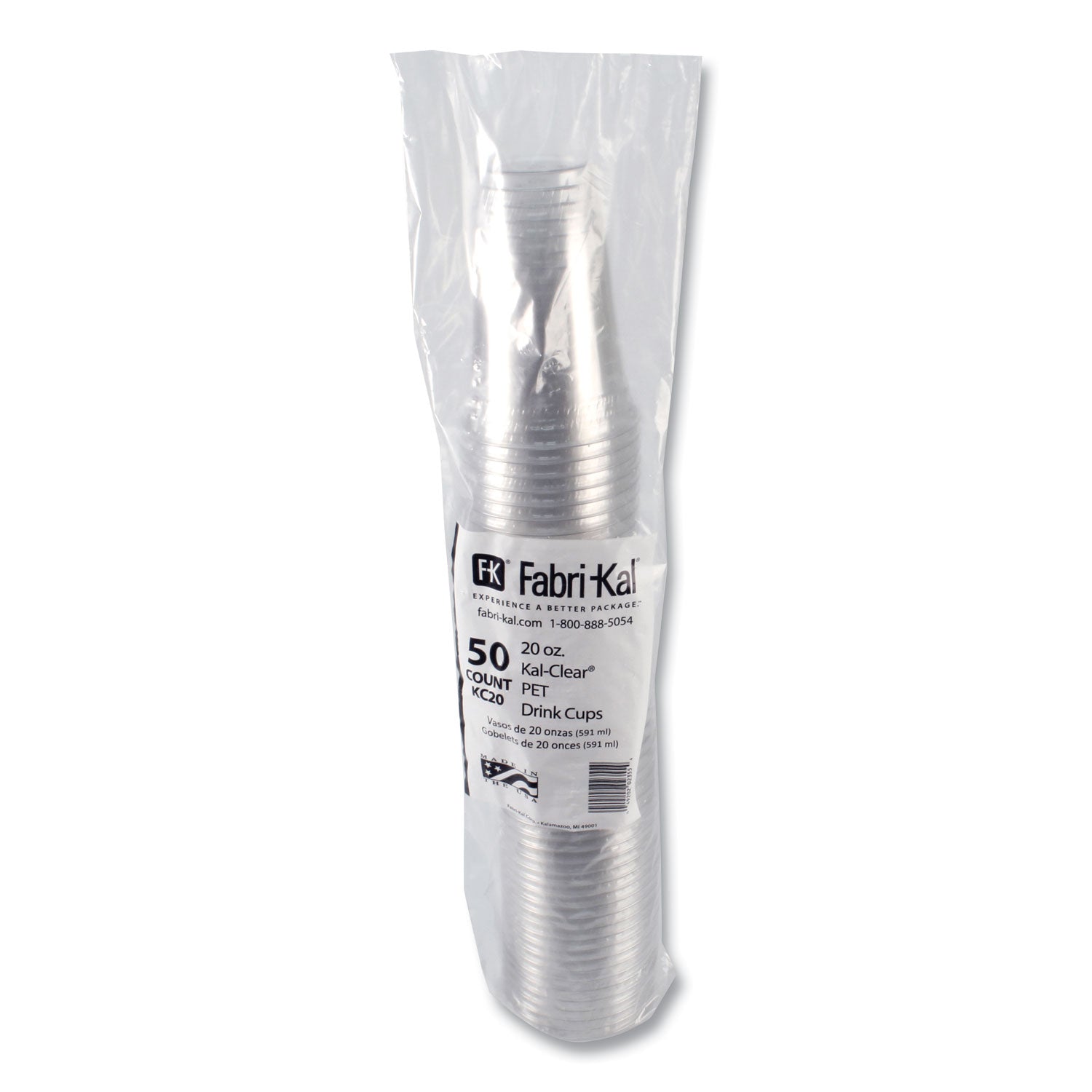 Kal-Clear PET Cold Drink Cups, 20 oz, Plastic, Clear, 50/Bag, 20 Bags/Carton